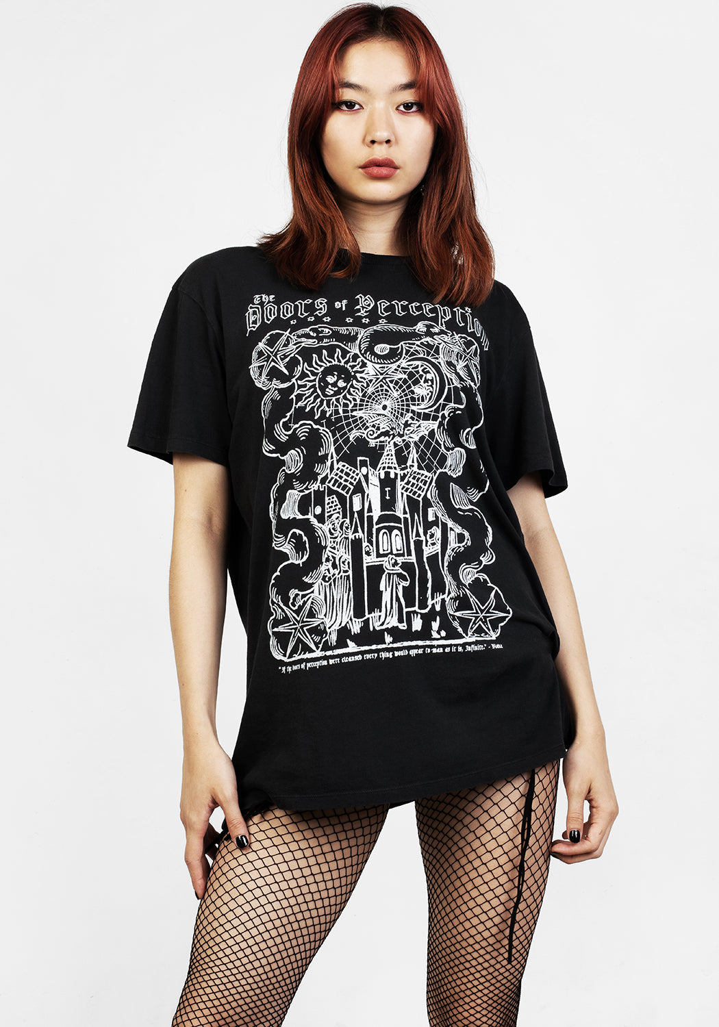 Black Graphic T-Shirt with Vintage Wash & Crew Neck | Perception
