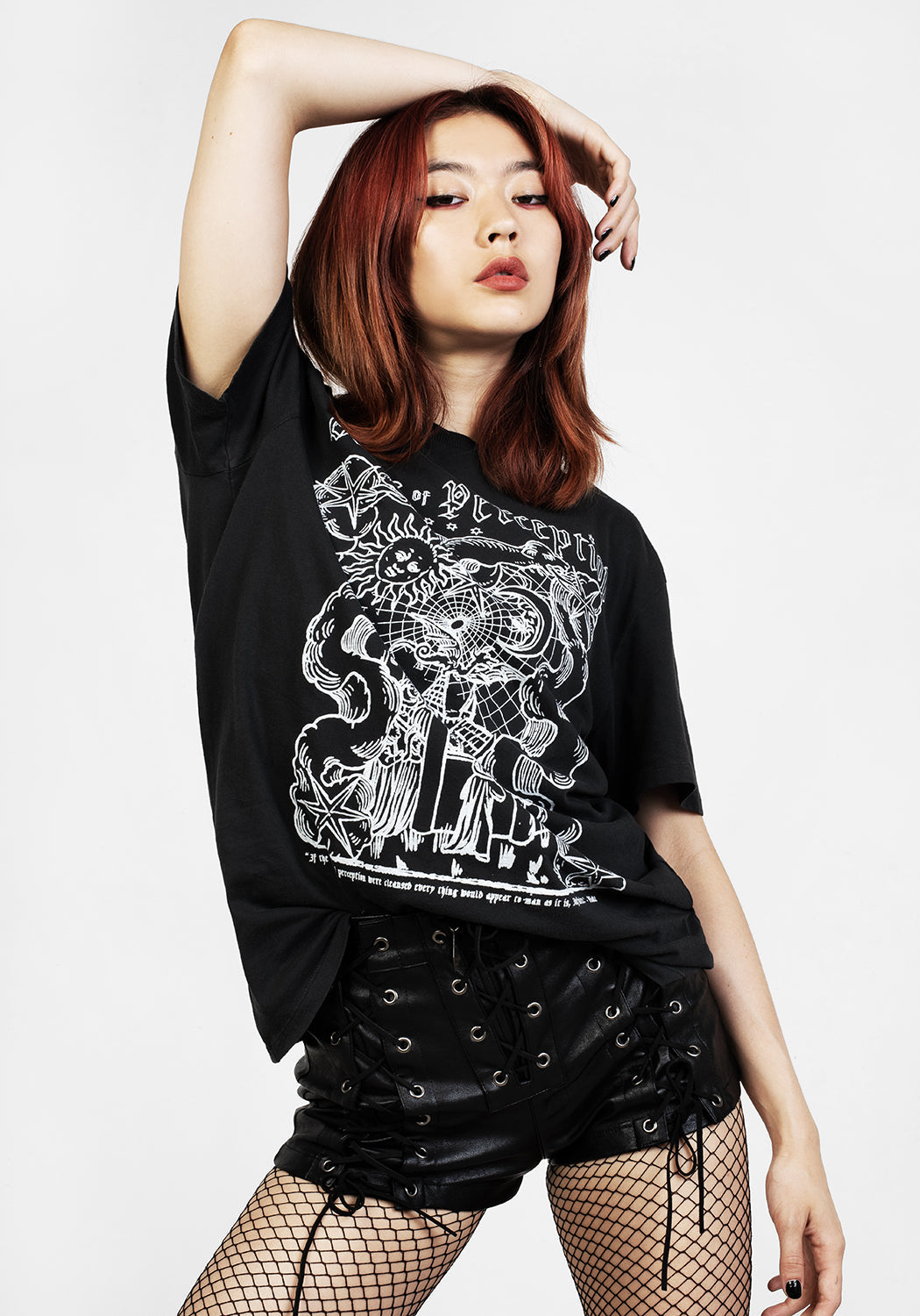 Black Graphic T-Shirt with Vintage Wash & Crew Neck | Perception