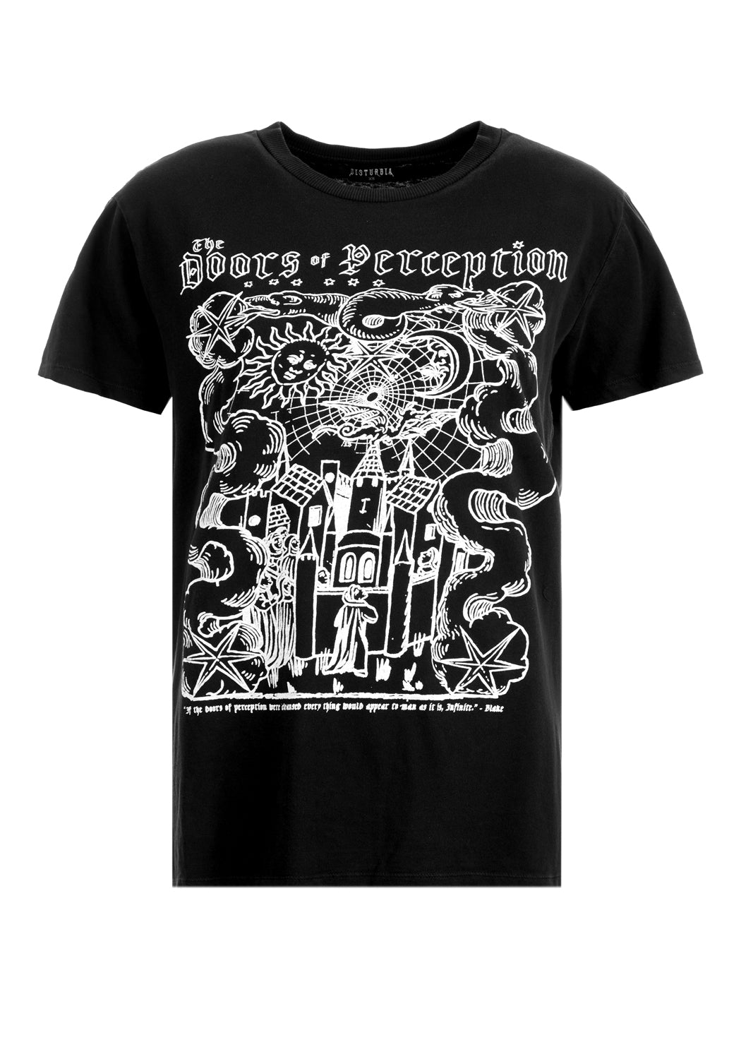 Black Graphic T-Shirt with Vintage Wash & Crew Neck | Perception