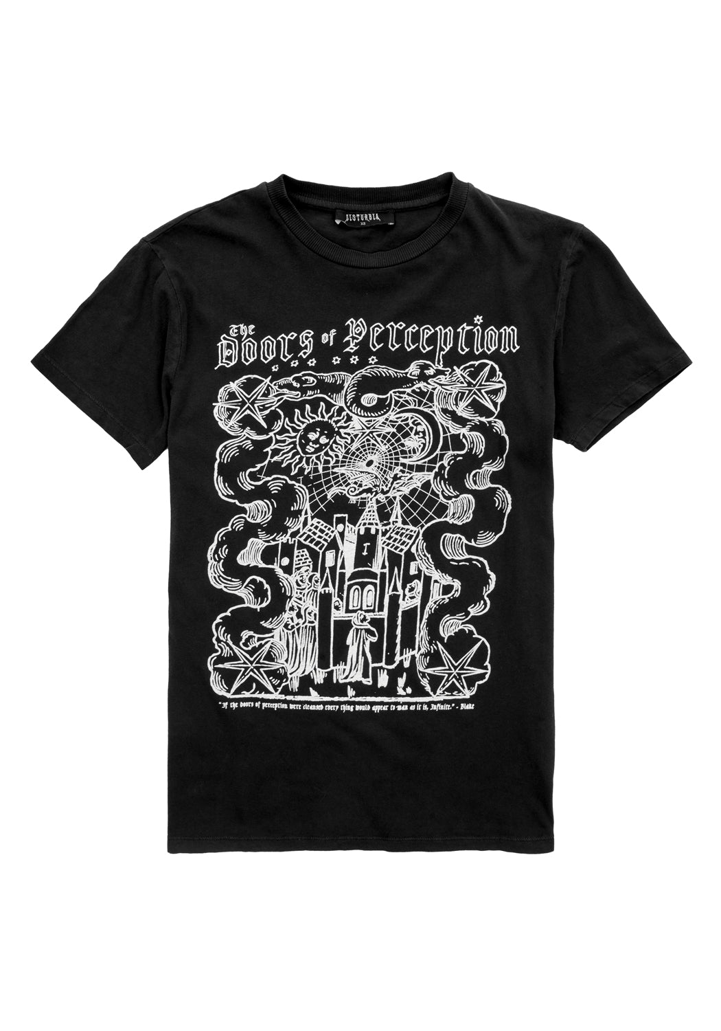 Black Graphic T-Shirt with Vintage Wash & Crew Neck | Perception