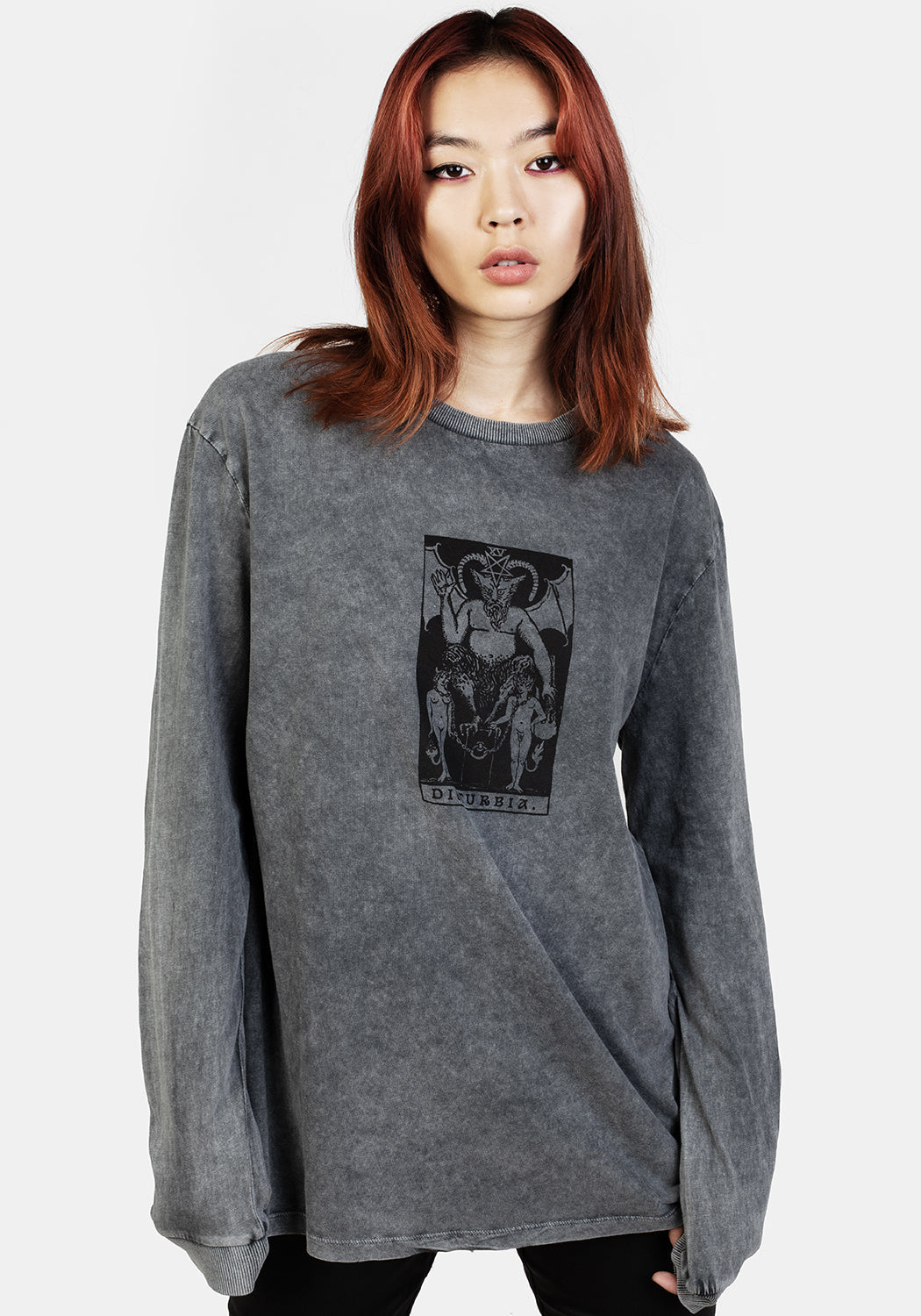 Grey Acid Wash Long Sleeve T-Shirt | Vintage Unisex Cotton Tee