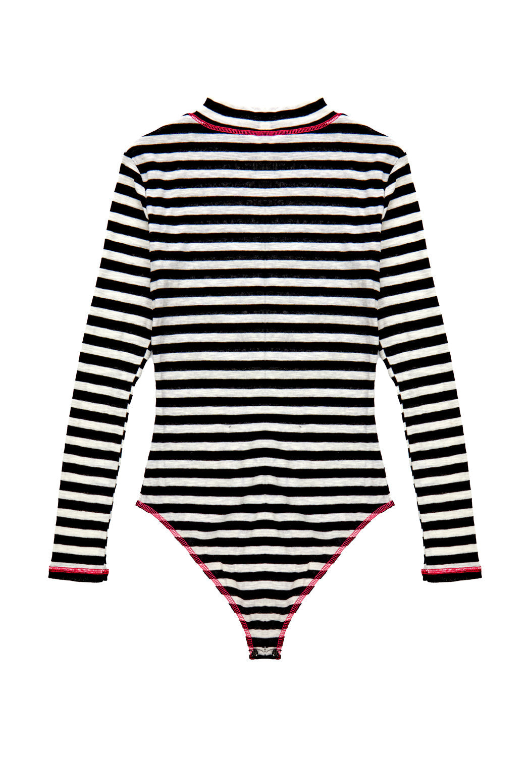 Black & White Striped Bodysuit with Mock Neck & Gusset Poppers | Decode