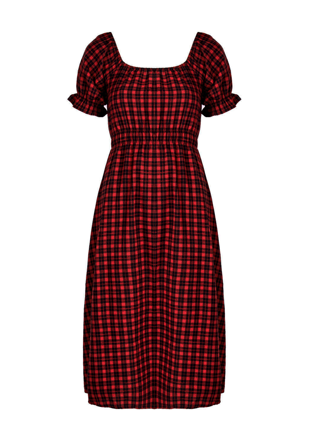 Red and Black Check Midi Dress with Elastic Waist | Dreadful