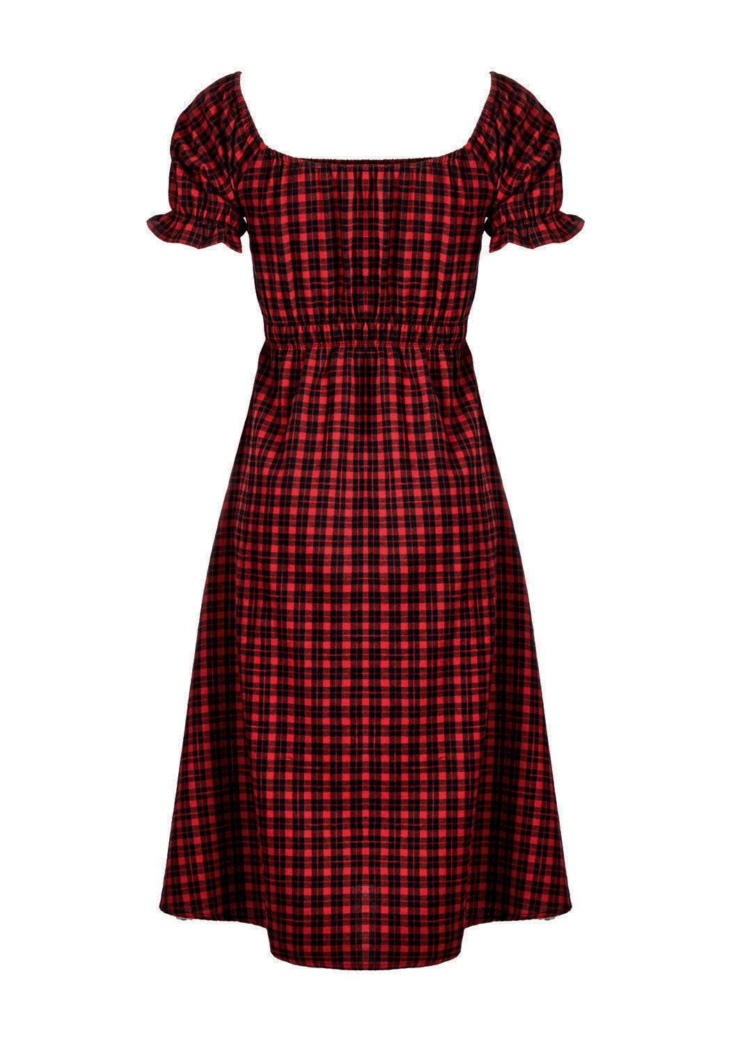 Red and Black Check Midi Dress with Elastic Waist | Dreadful