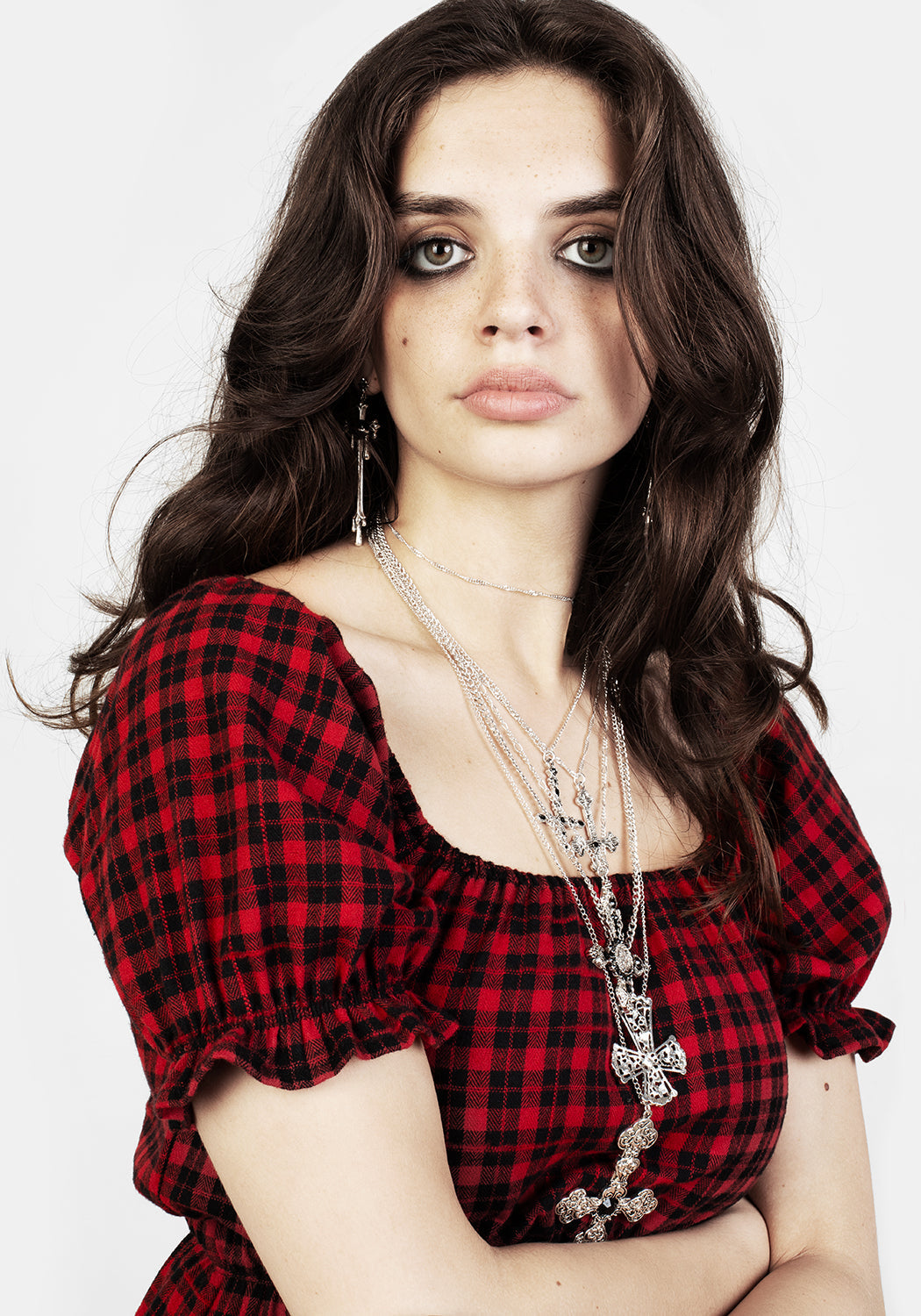Red and Black Check Midi Dress with Elastic Waist | Dreadful