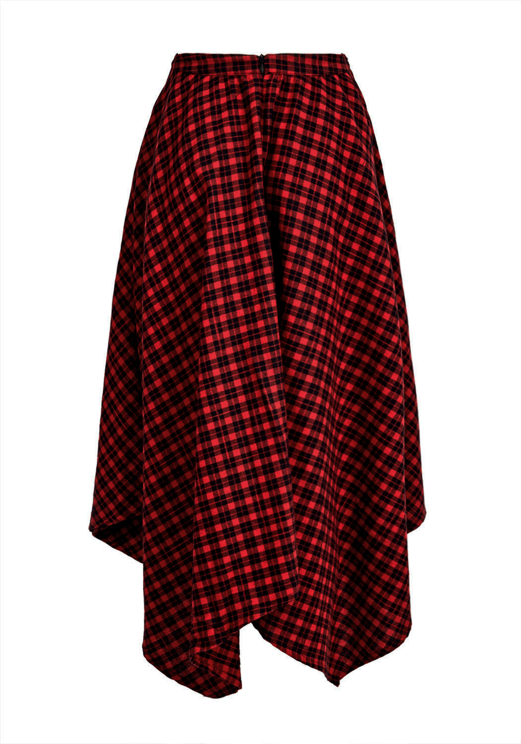 Red & Black Gingham Handkerchief Midi Skirt with Irregular Hem | Nina