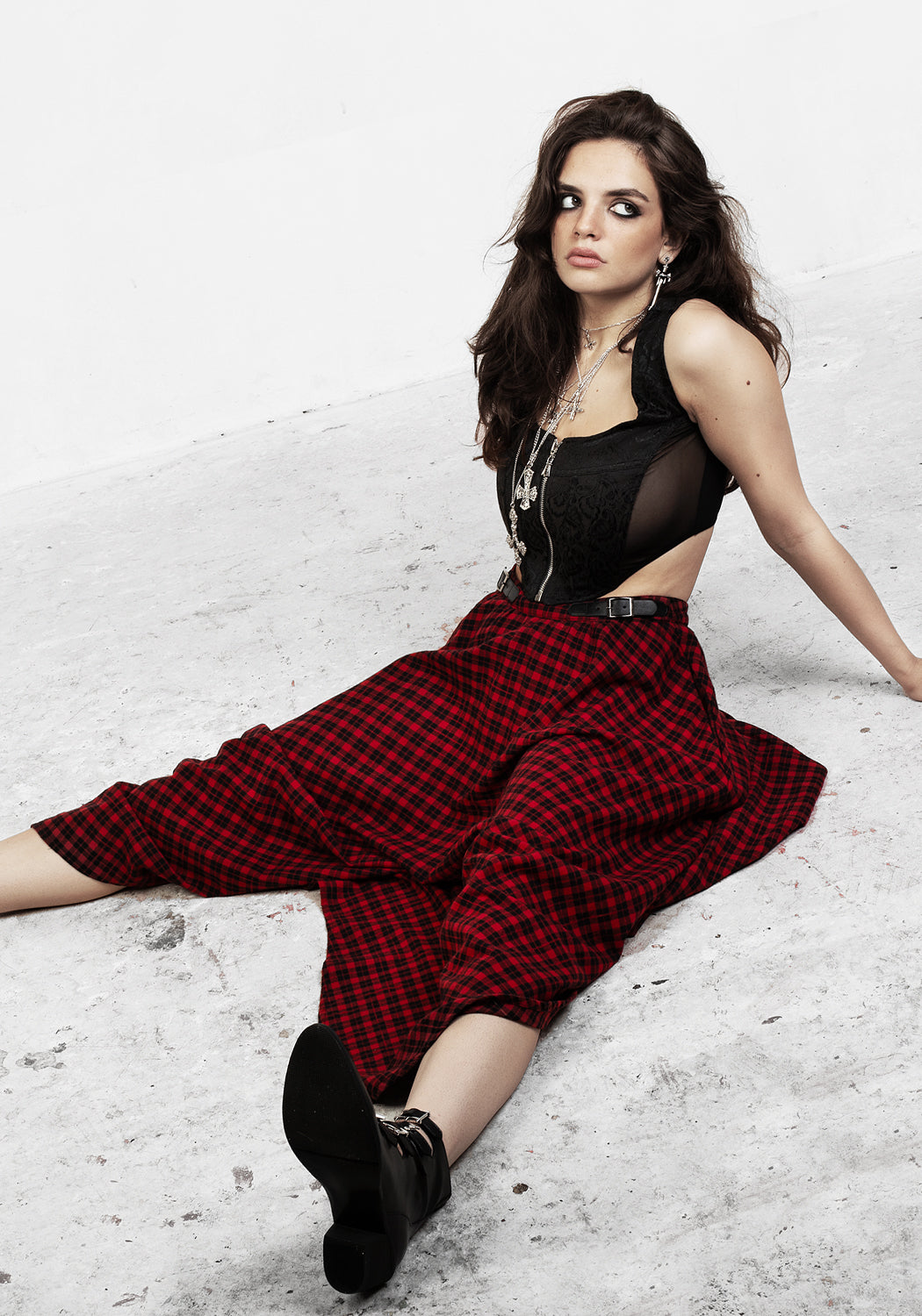 Red & Black Gingham Handkerchief Midi Skirt with Irregular Hem | Nina