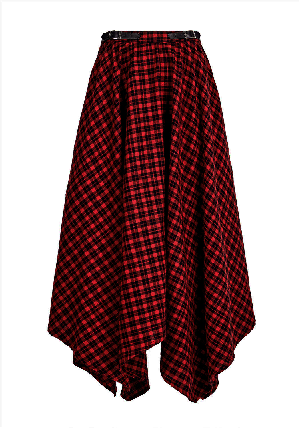 Red & Black Gingham Handkerchief Midi Skirt with Irregular Hem | Nina