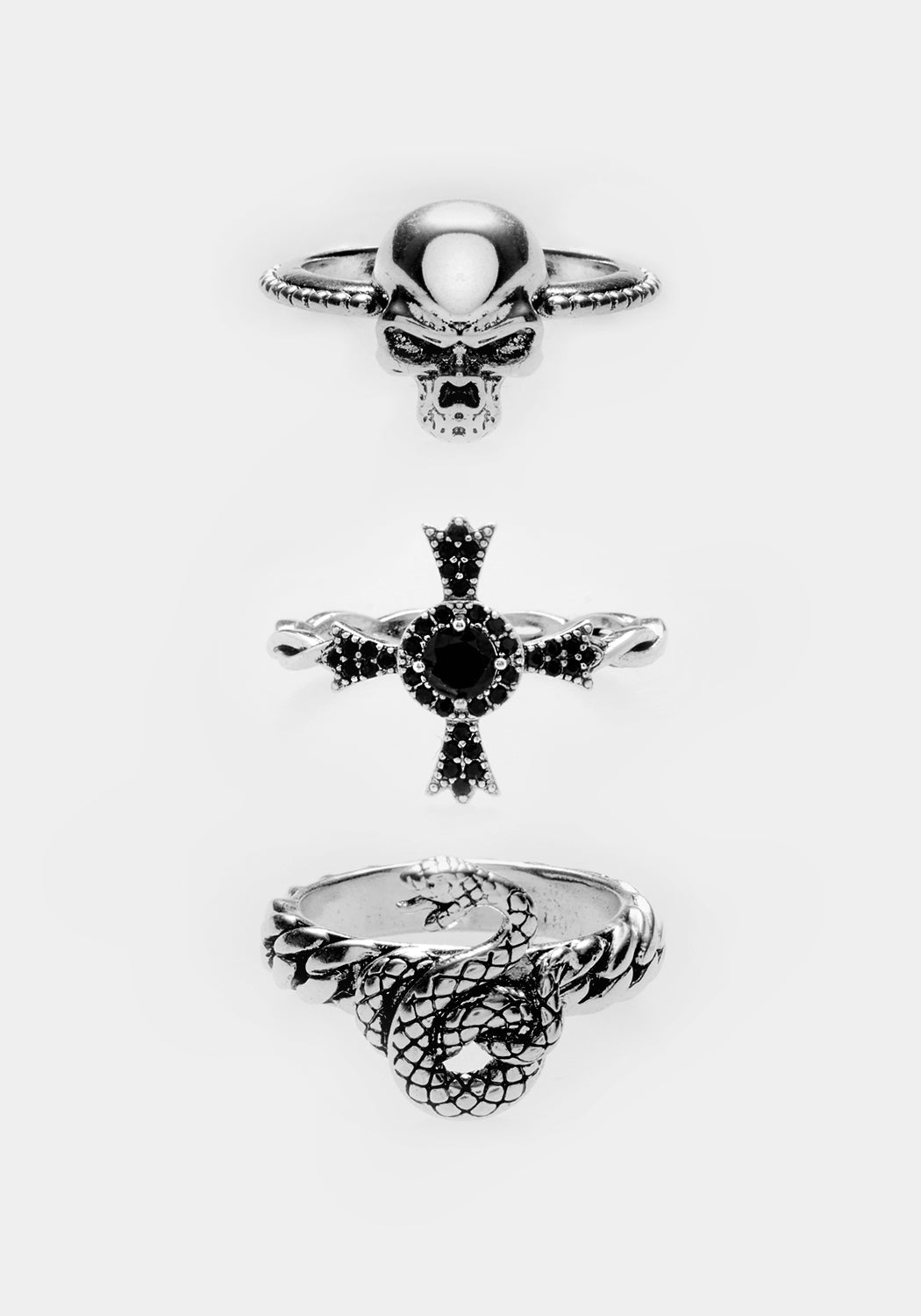 Gothic Silver-Plated Ring Set with Unique Charms | Morbid Jewelry