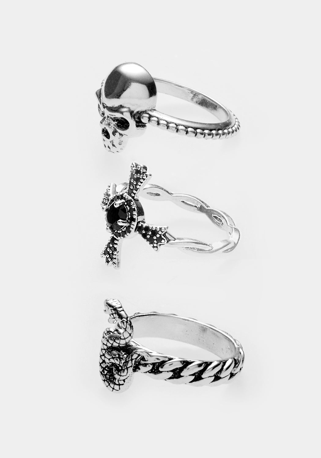 Gothic Silver-Plated Ring Set with Unique Charms | Morbid Jewelry
