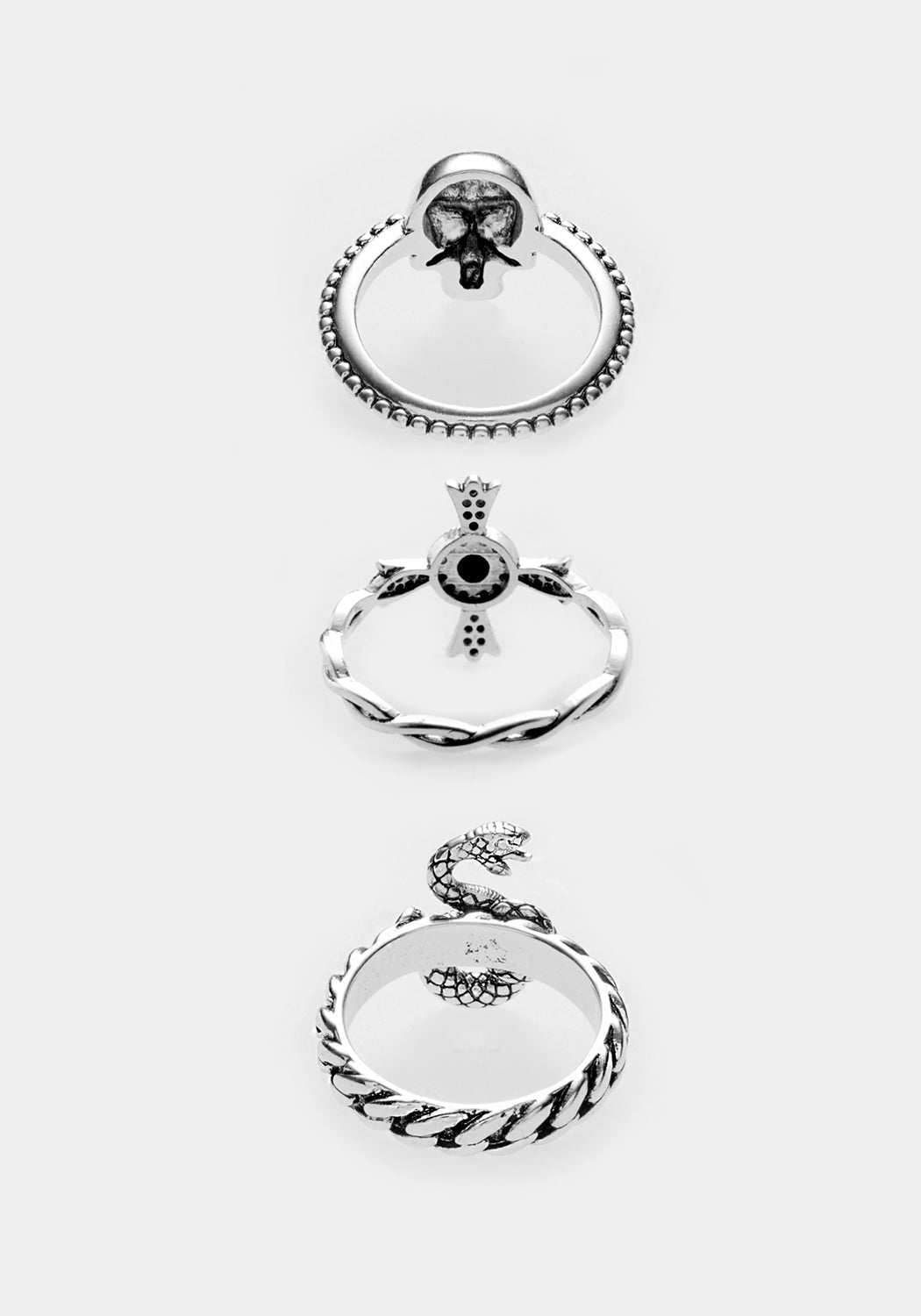 Gothic Silver-Plated Ring Set with Unique Charms | Morbid Jewelry