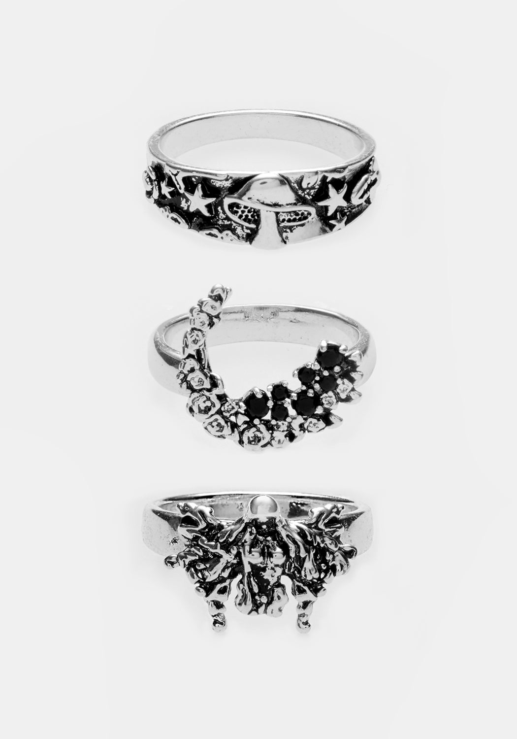 Mystic Fae Ring Set with Cubic Zirconia & Moon Design | Silver Plated