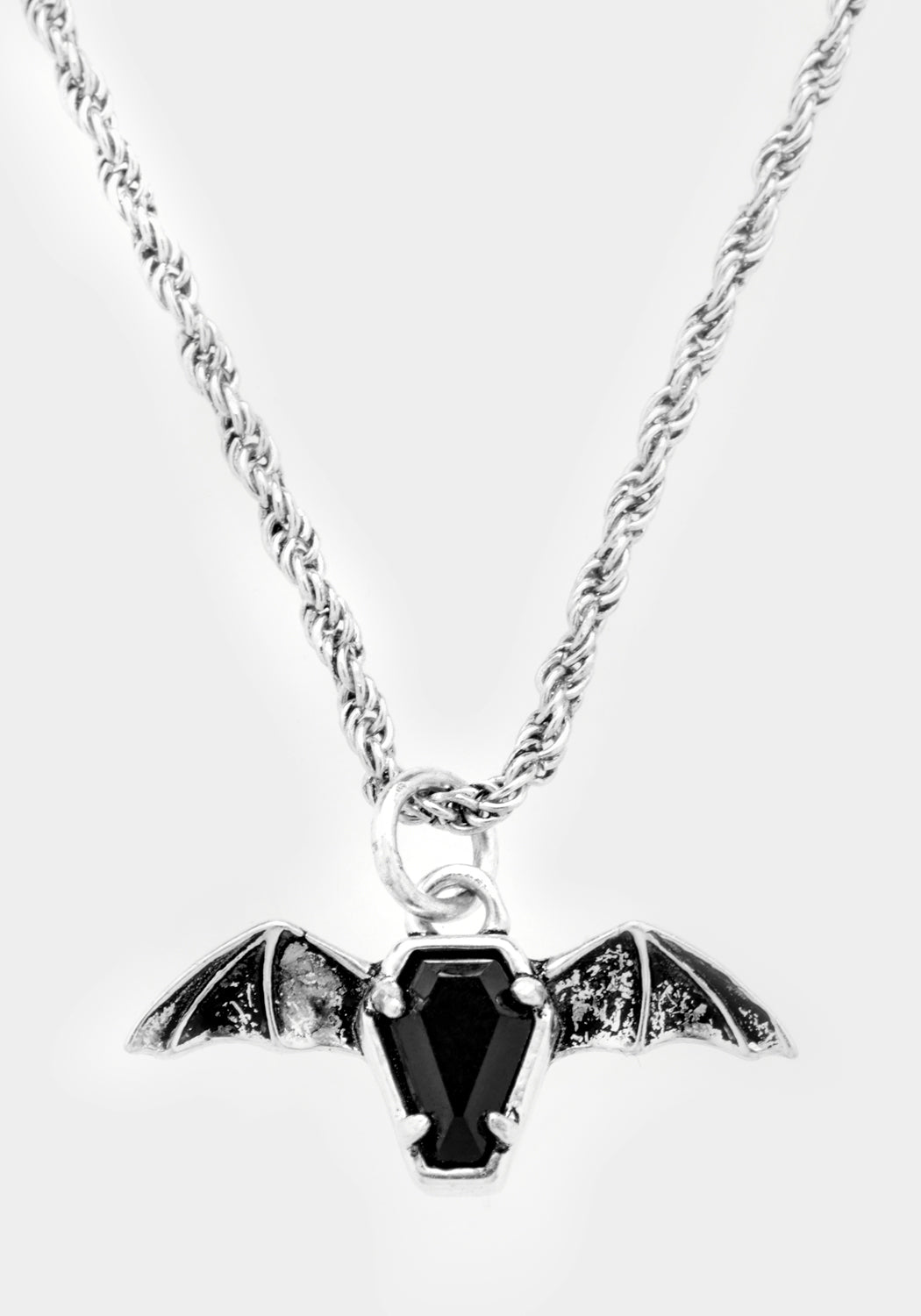 Gothic Coffin Pendant Necklace with Silver Bat Wings | Afterlife
