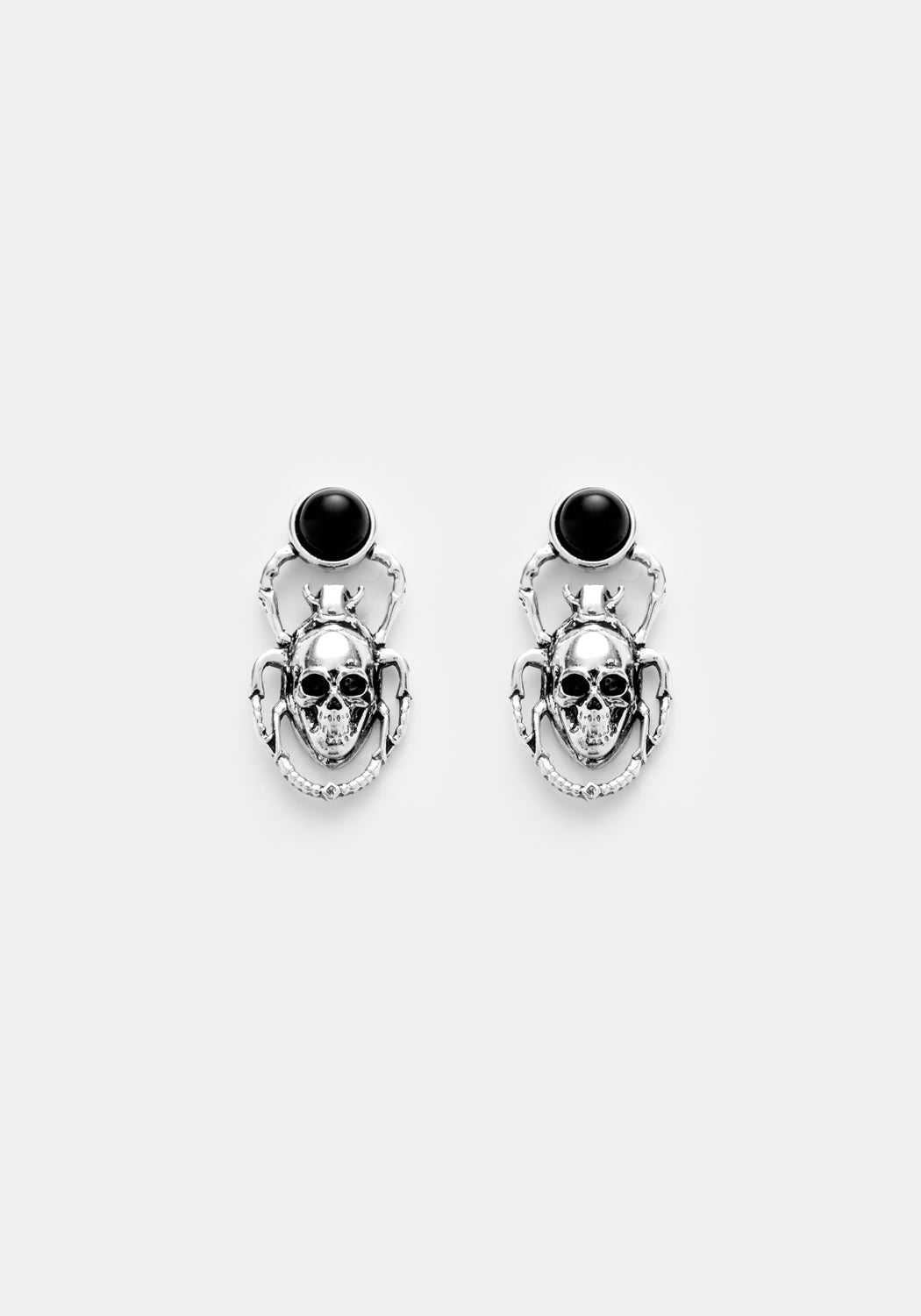 Silver Scarab Earrings with Black Agate Stone | Ancient Egyptian Style