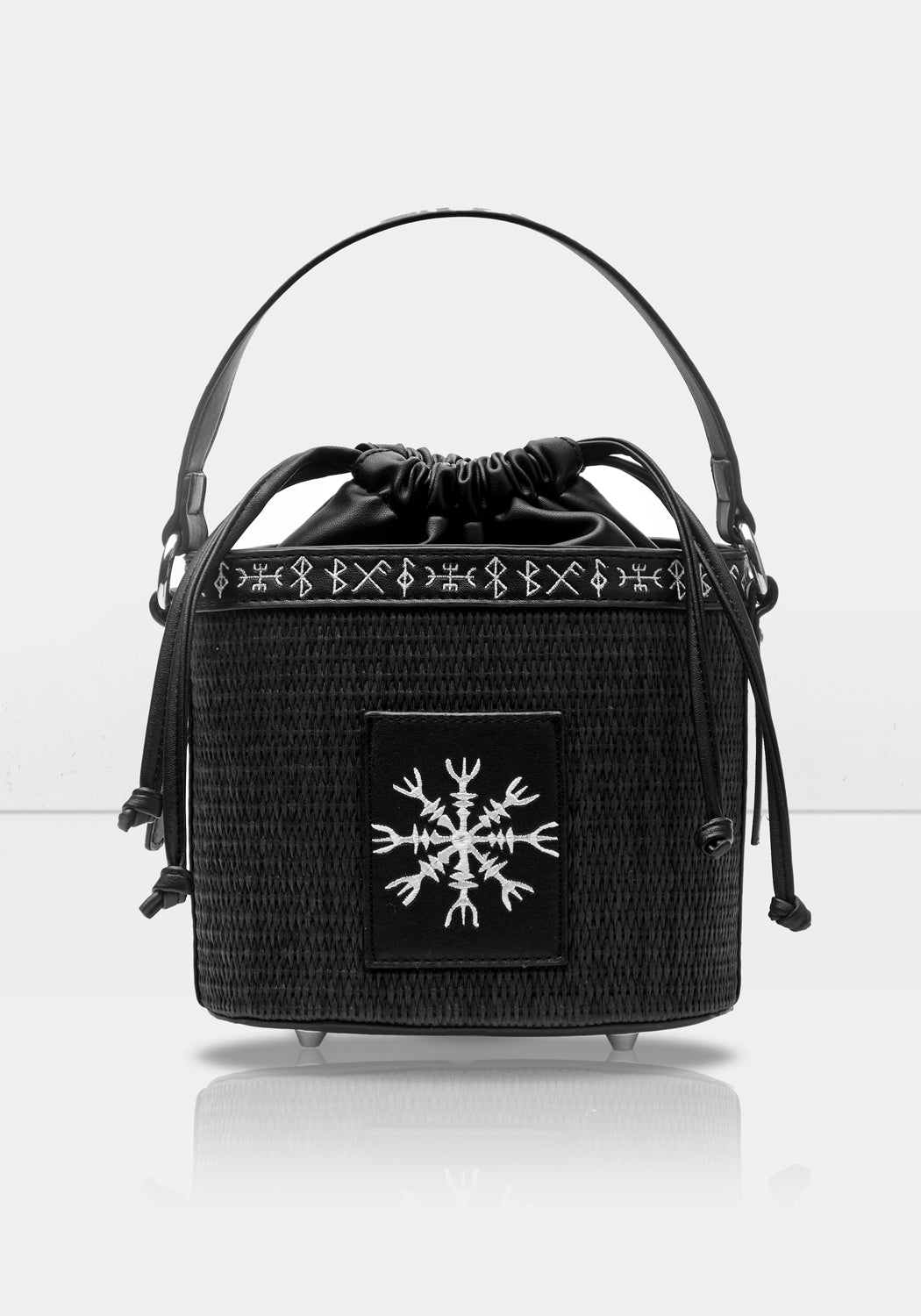 Embroidered Runes Bucket Bag with Adjustable Strap | Faux Leather