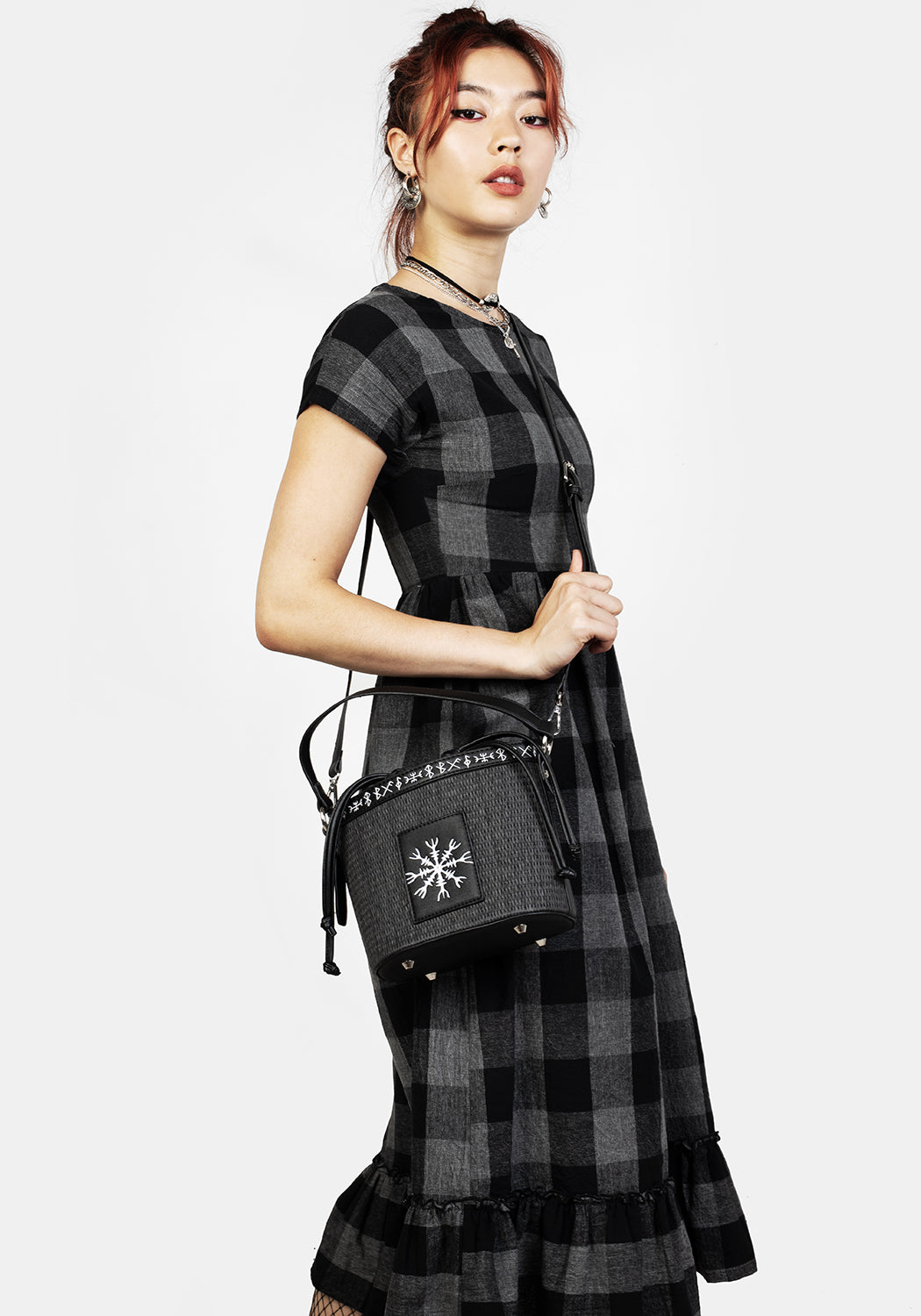 Embroidered Runes Bucket Bag with Adjustable Strap | Faux Leather