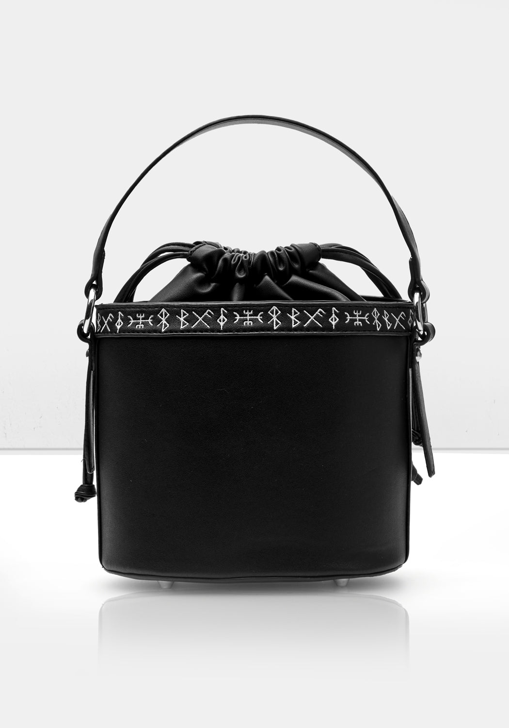 Embroidered Runes Bucket Bag with Adjustable Strap | Faux Leather