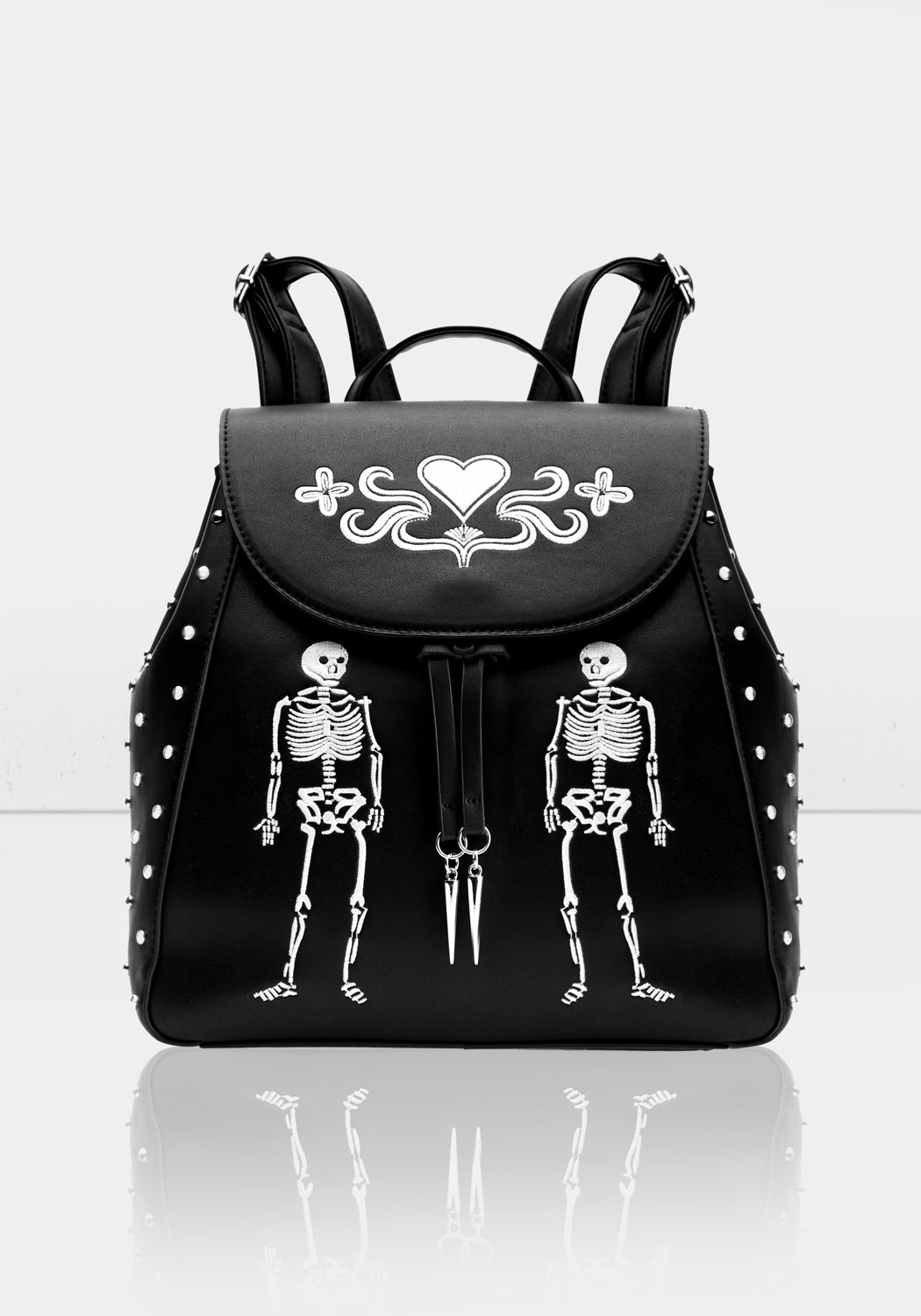 Gothic Studded Mini Backpack with Skeletal Embroidery | Reaper
