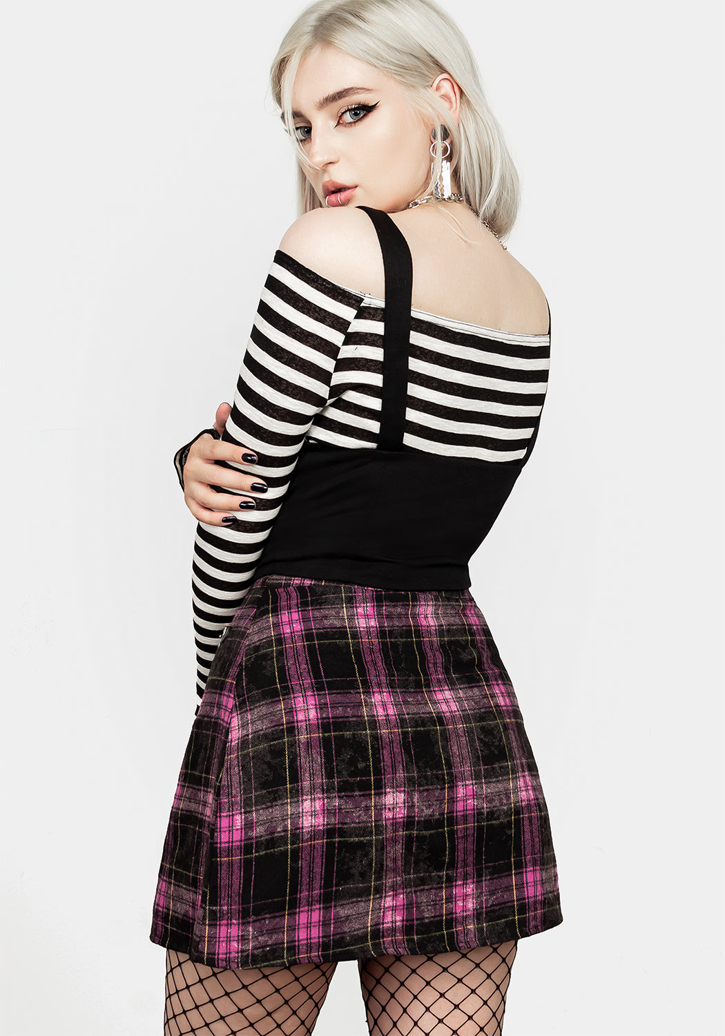 Pink & Black Check Mini Kilt Skirt with Faux Leather Buckle | Crush