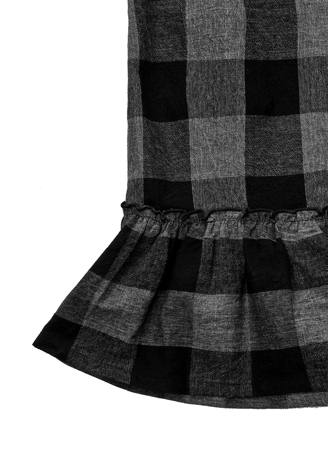 Black & Grey Check Midi Skirt with Tiered Hemline | Nyctophilia