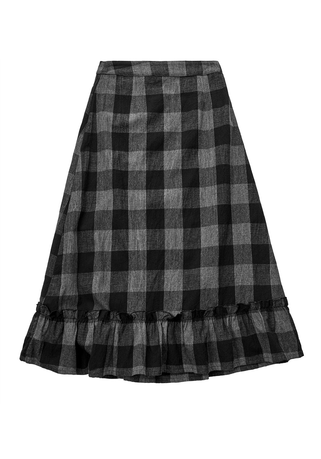 Black & Grey Check Midi Skirt with Tiered Hemline | Nyctophilia