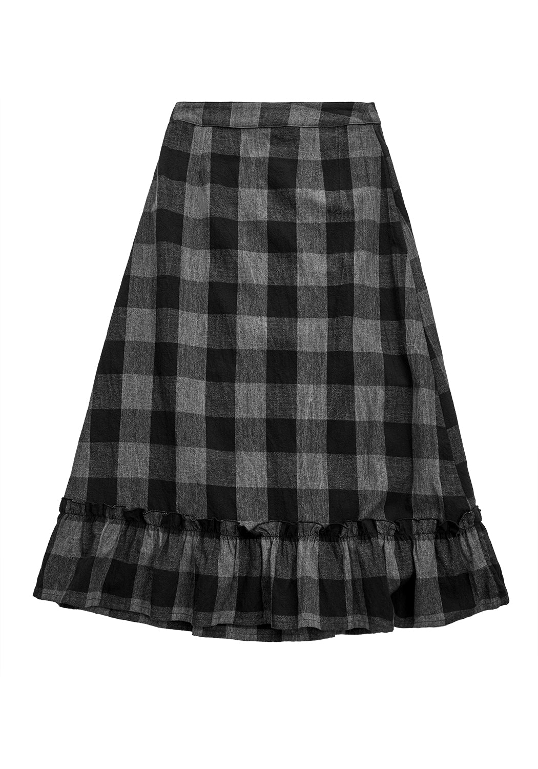 Black & Grey Check Midi Skirt with Tiered Hemline | Nyctophilia