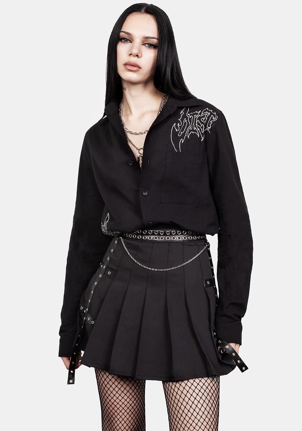 Black Long-Sleeve Button-Up Shirt with Wooden Buttons | Dungeon