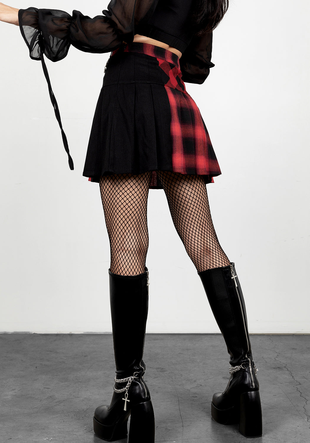 Red & Black Plaid Pleated Tennis Skirt with Detachable Charm | Sh!t Show