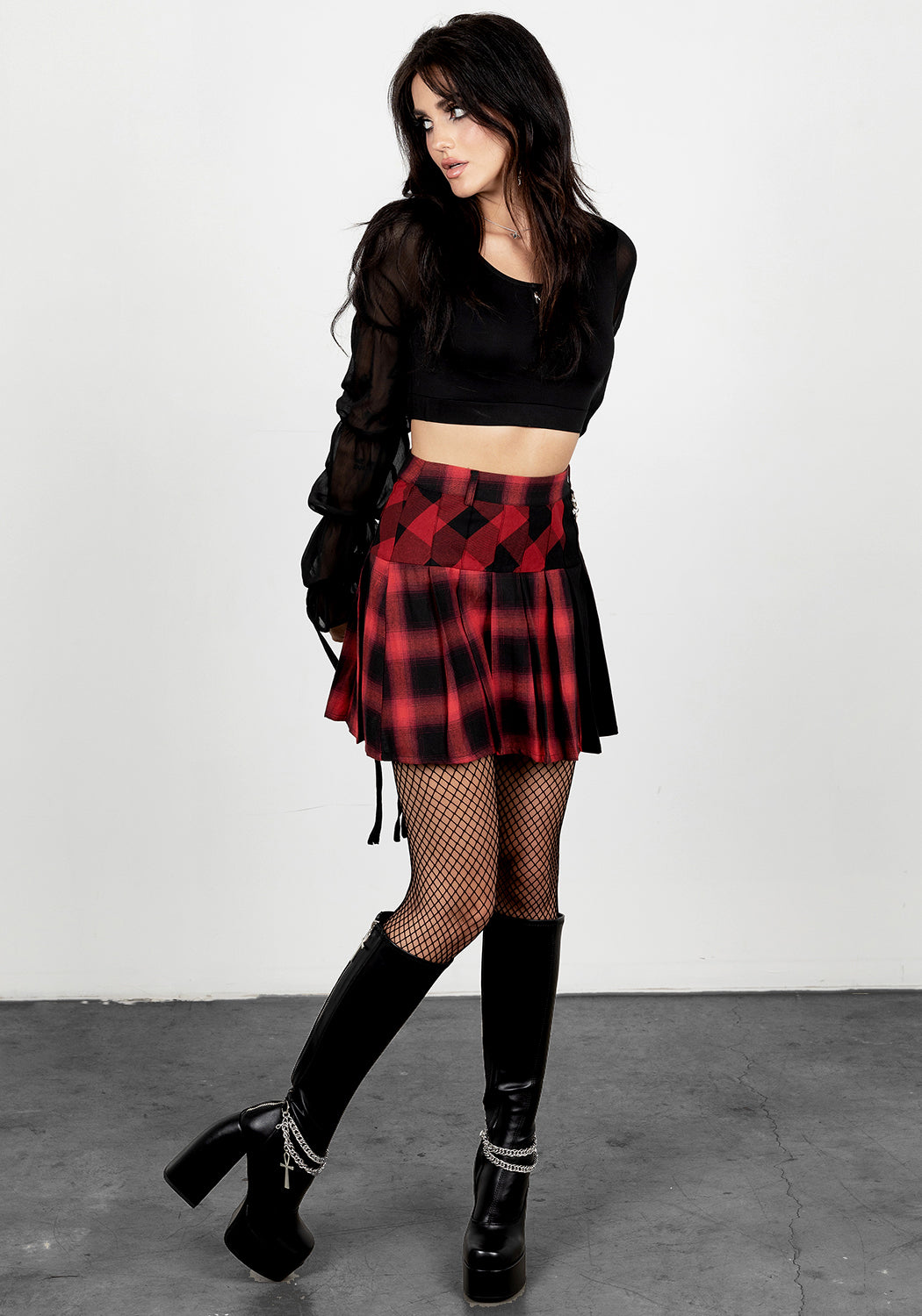 Red & Black Plaid Pleated Tennis Skirt with Detachable Charm | Sh!t Show