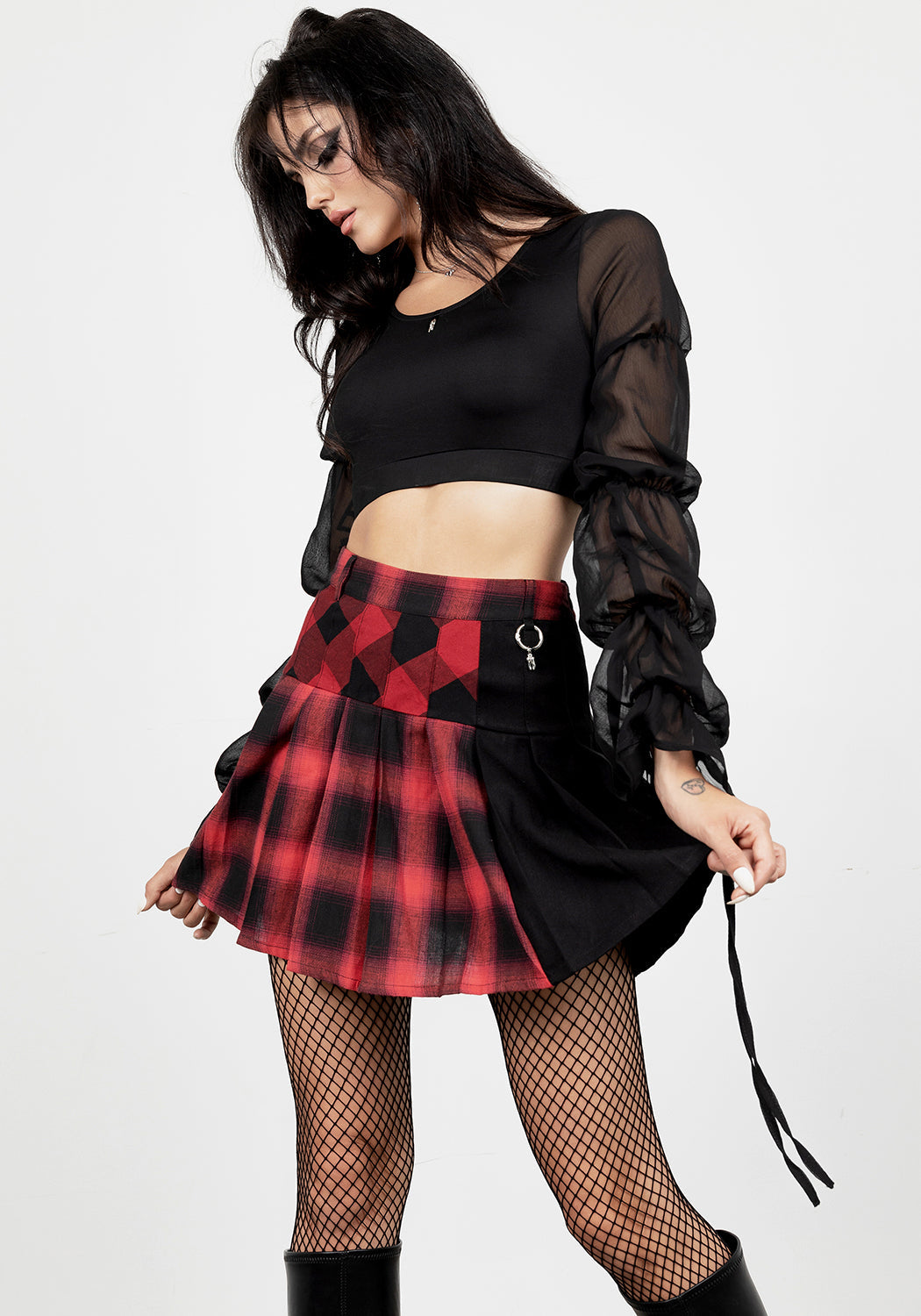 Red & Black Plaid Pleated Tennis Skirt with Detachable Charm | Sh!t Show