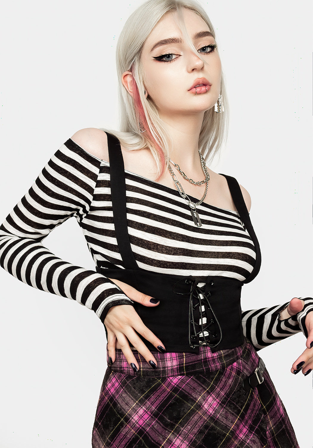 Lace-Up Corset Top with Striped Layered Design | Ignorance