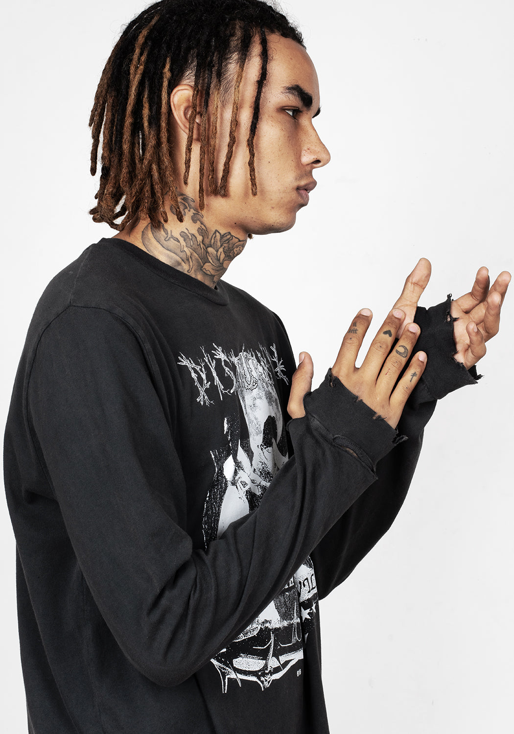 Distressed Graphic Long Sleeve T-Shirt with Occult Print | Dance with the Devil