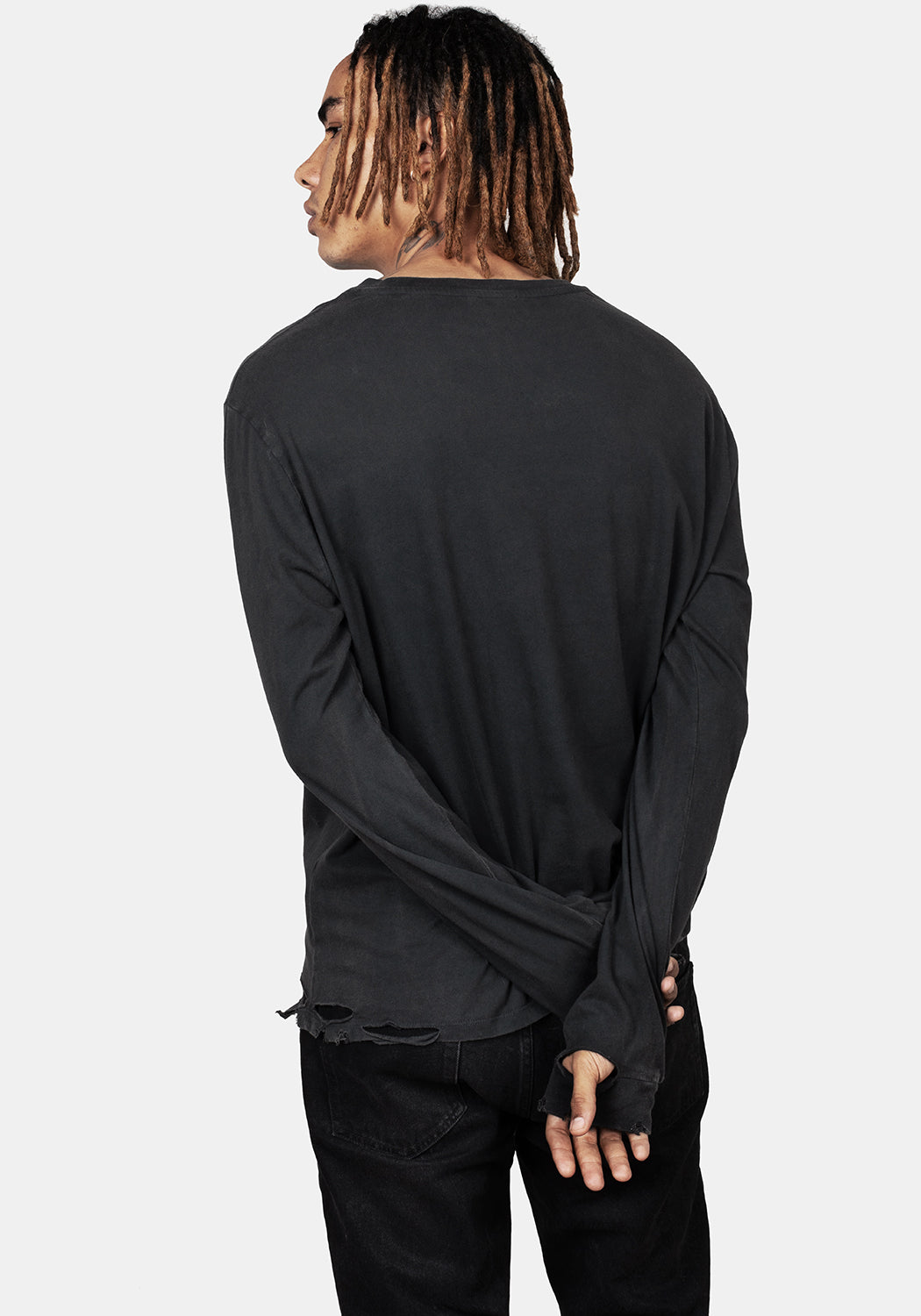 Distressed Graphic Long Sleeve T-Shirt with Occult Print | Dance with the Devil