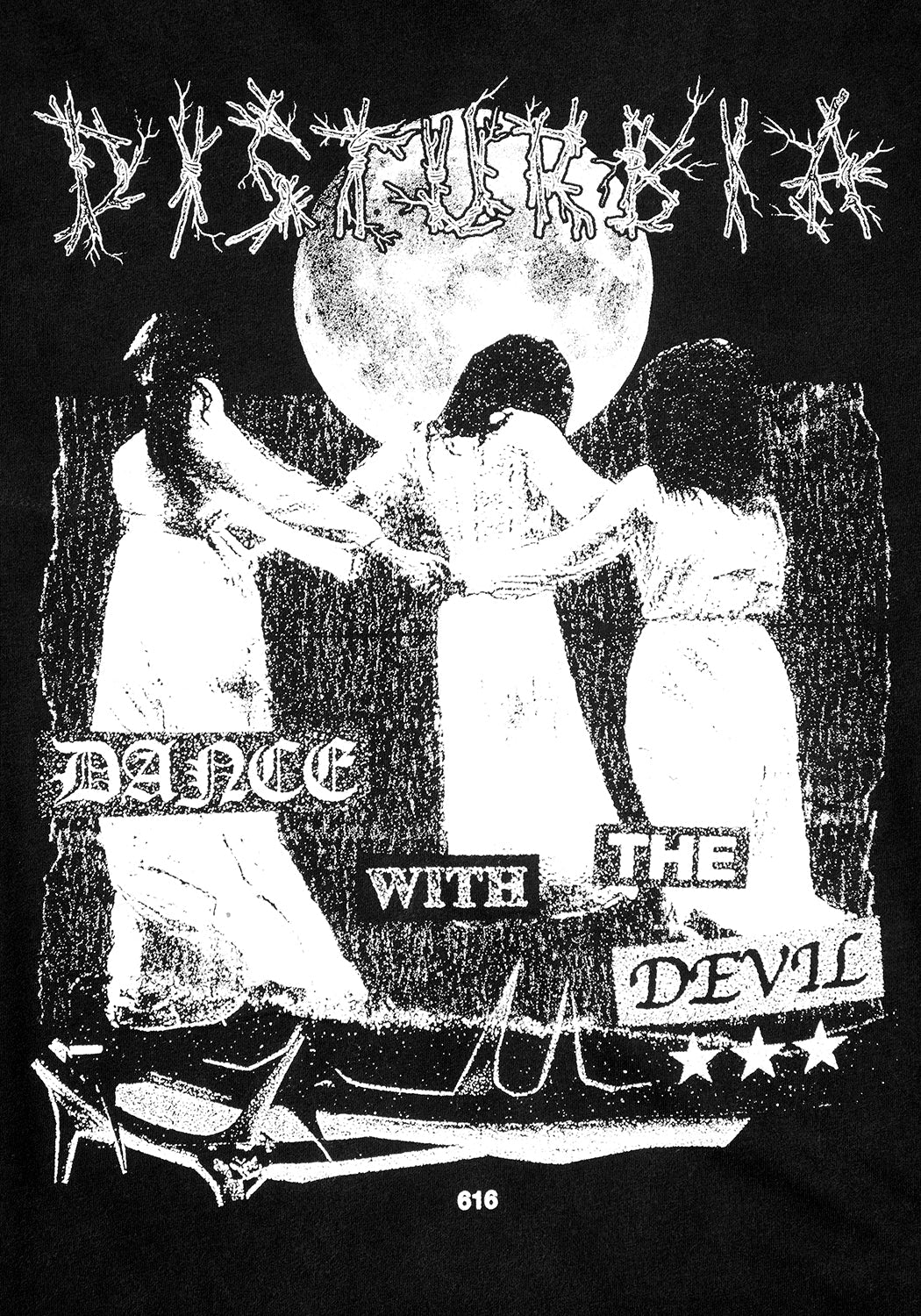 Distressed Graphic Long Sleeve T-Shirt with Occult Print | Dance with the Devil
