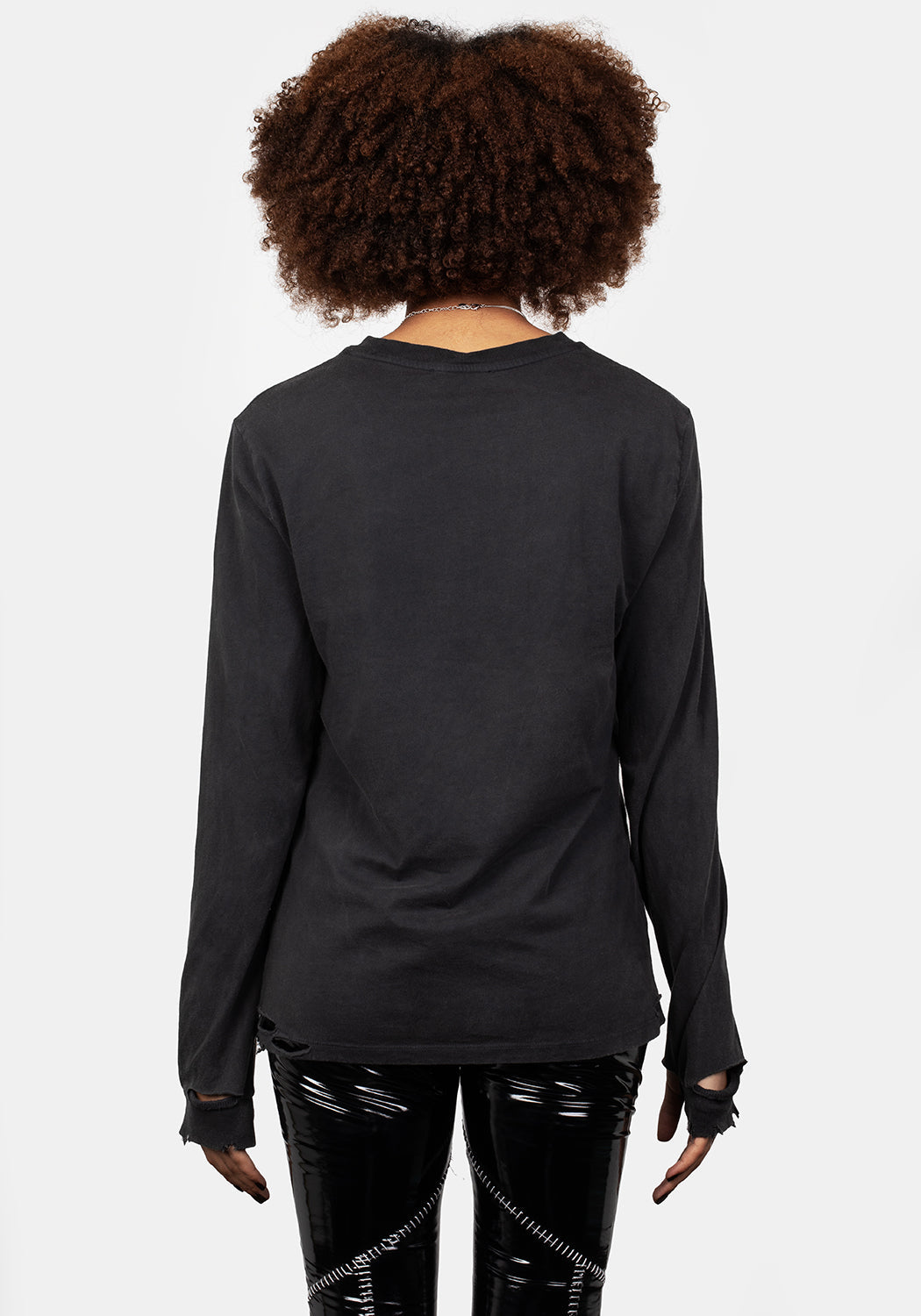 Distressed Graphic Long Sleeve T-Shirt with Occult Print | Dance with the Devil