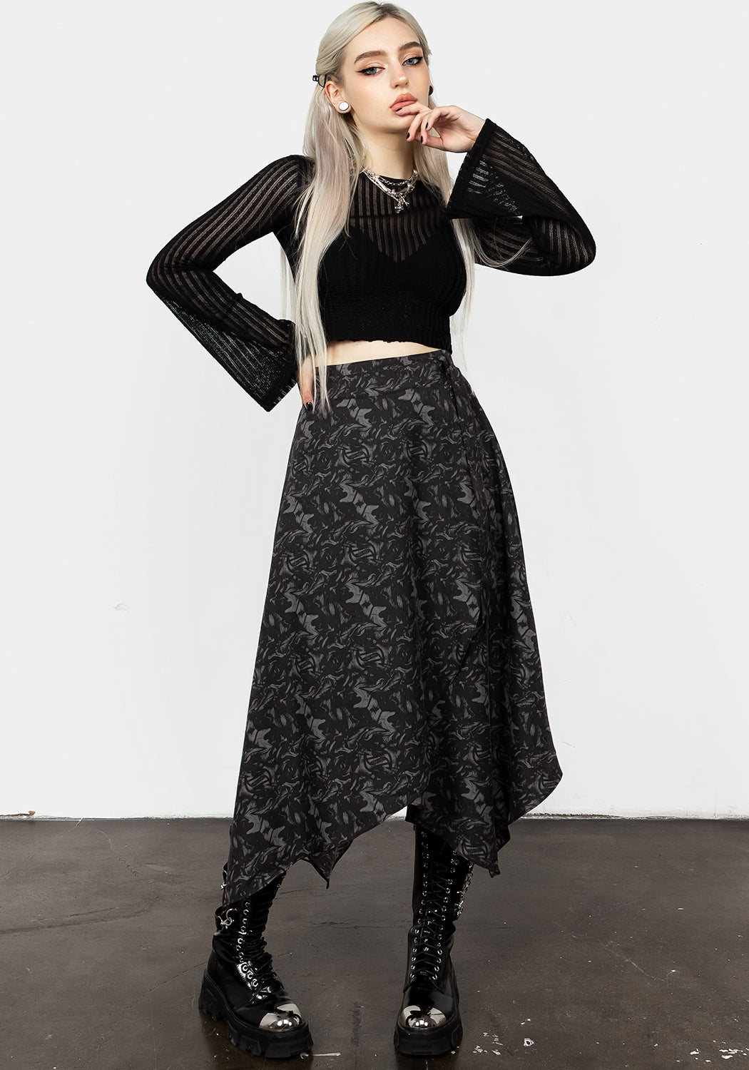 Handkerchief Wrap Skirt with Asymmetric Hem & Self-Fabric Belt | Petrichor