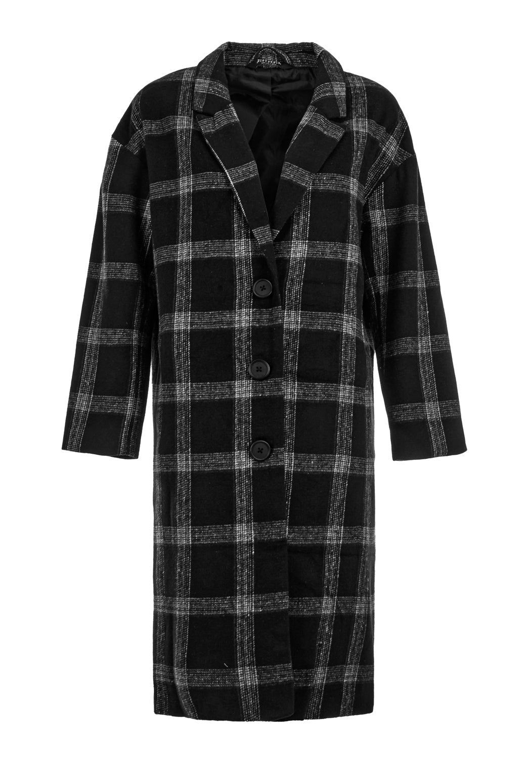 Black & Grey Check Duster Coat with Notched Lapel | Effy