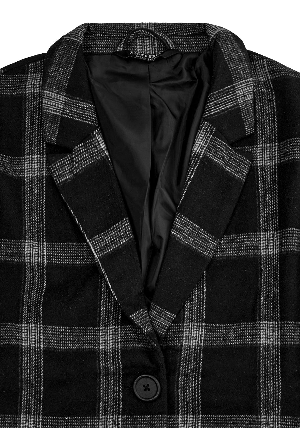 Black & Grey Check Duster Coat with Notched Lapel | Effy