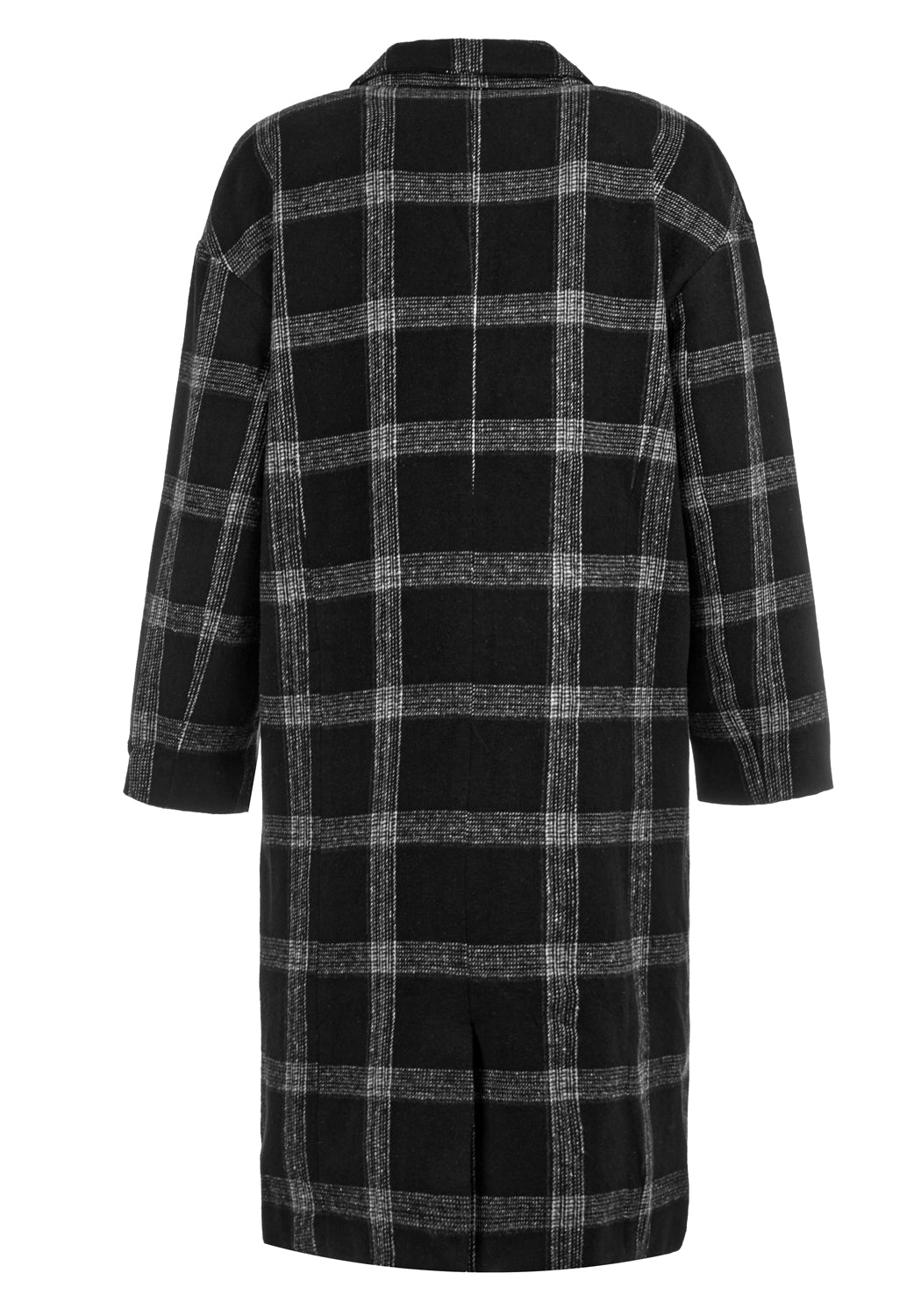 Black & Grey Check Duster Coat with Notched Lapel | Effy