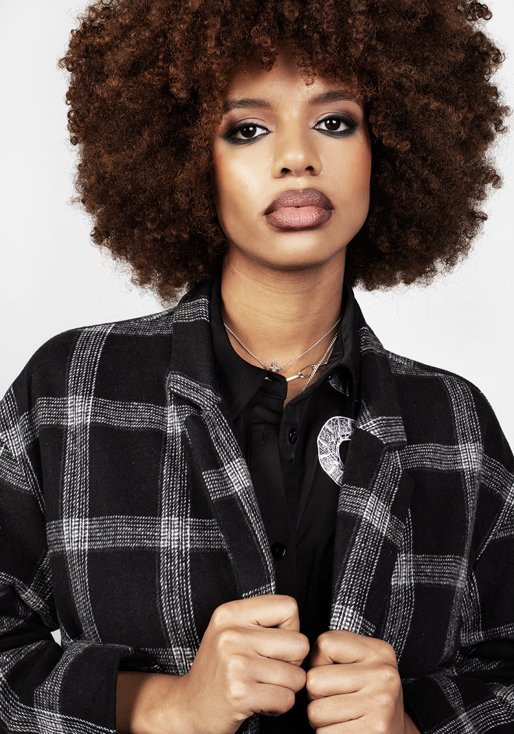Black & Grey Check Duster Coat with Notched Lapel | Effy