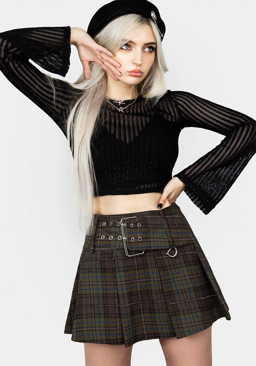 Low Rise Belted Check Mini Skirt with Buckle & Side Zipper | Rumpel
