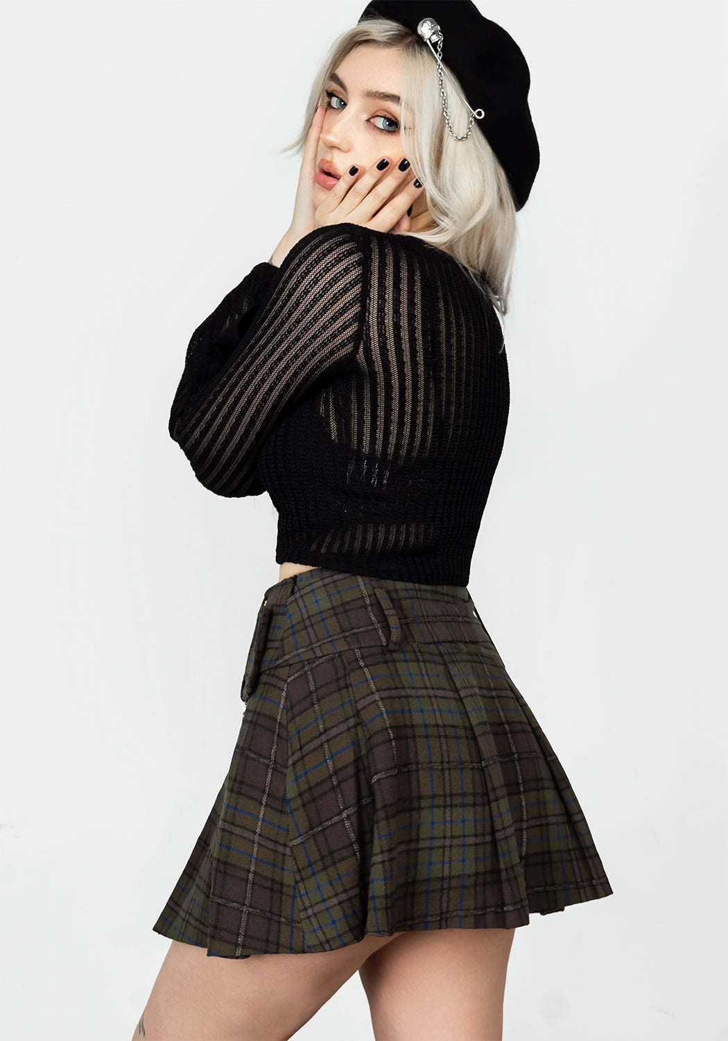 Low Rise Belted Check Mini Skirt with Buckle & Side Zipper | Rumpel