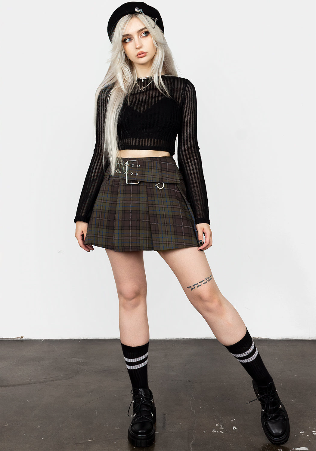 Low Rise Belted Check Mini Skirt with Buckle & Side Zipper | Rumpel
