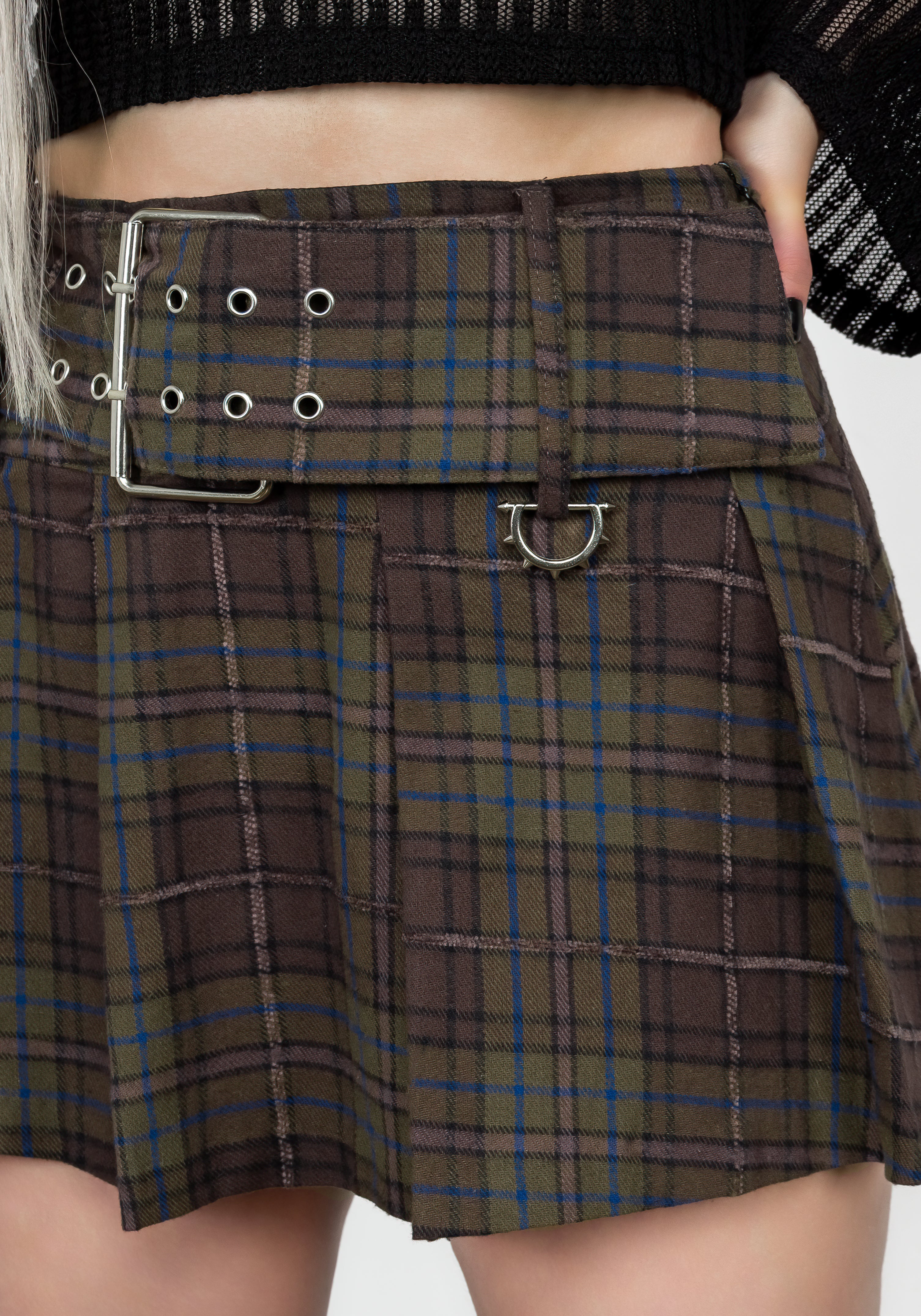 Low Rise Belted Check Mini Skirt with Buckle & Side Zipper | Rumpel