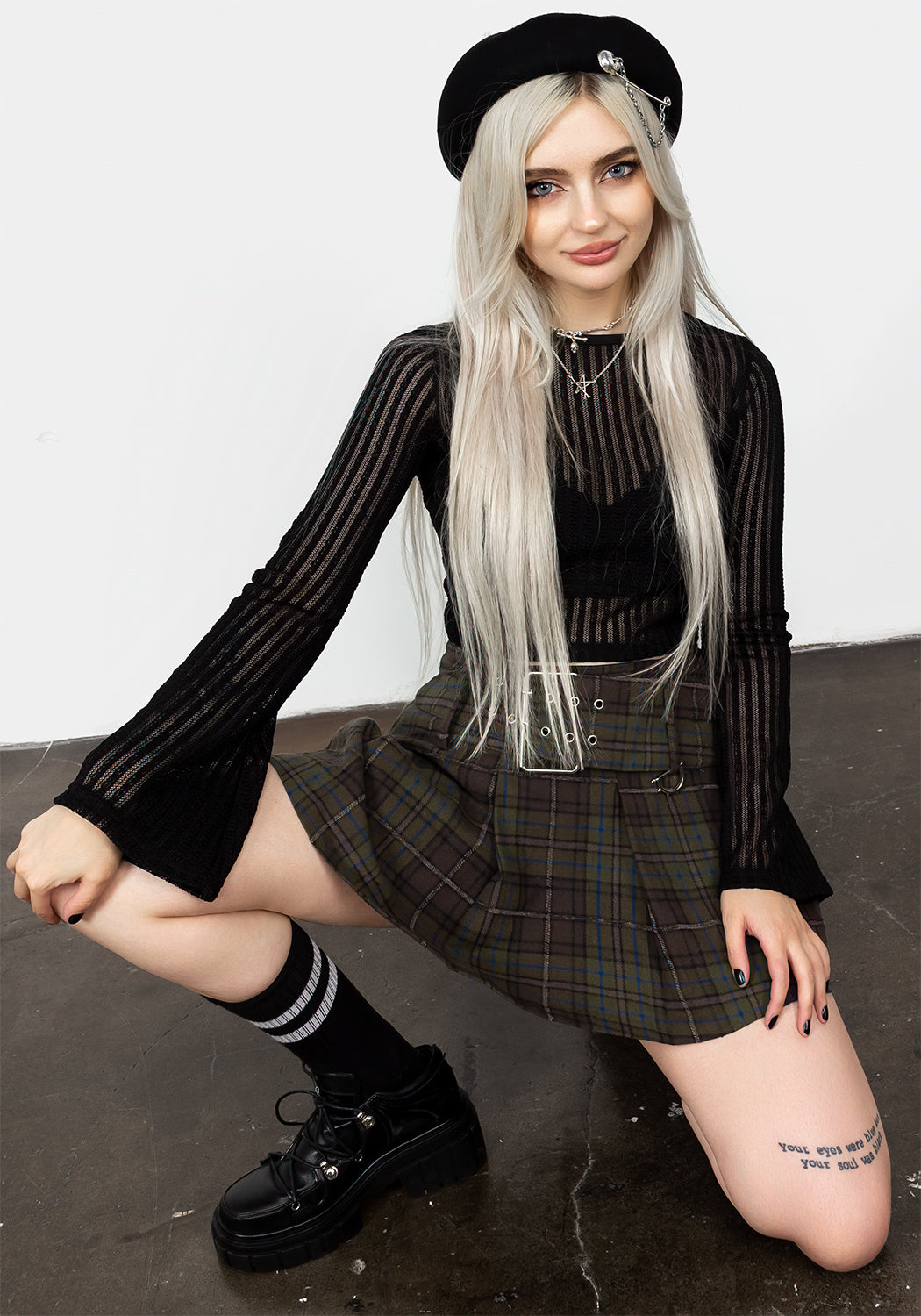Low Rise Belted Check Mini Skirt with Buckle & Side Zipper | Rumpel