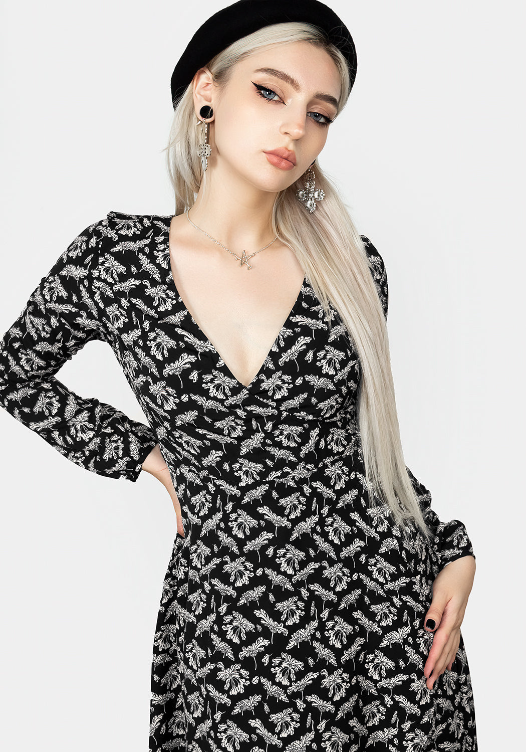 Black Floral Wrap Dress with Handkerchief Hem | Titania