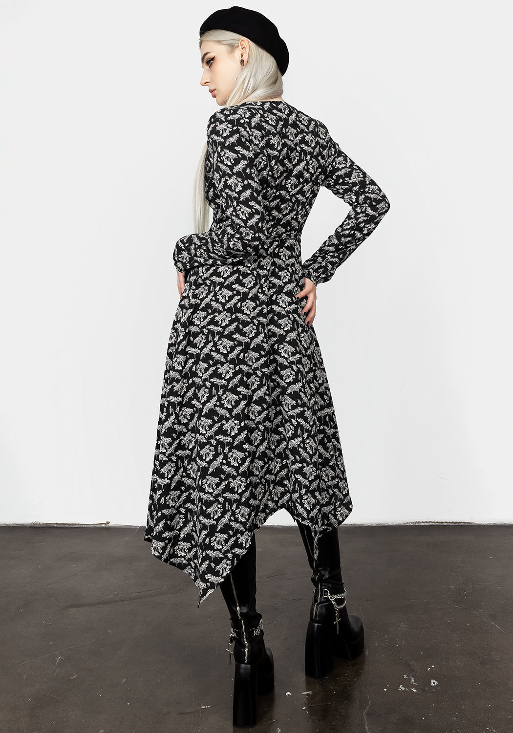 Black Floral Wrap Dress with Handkerchief Hem | Titania