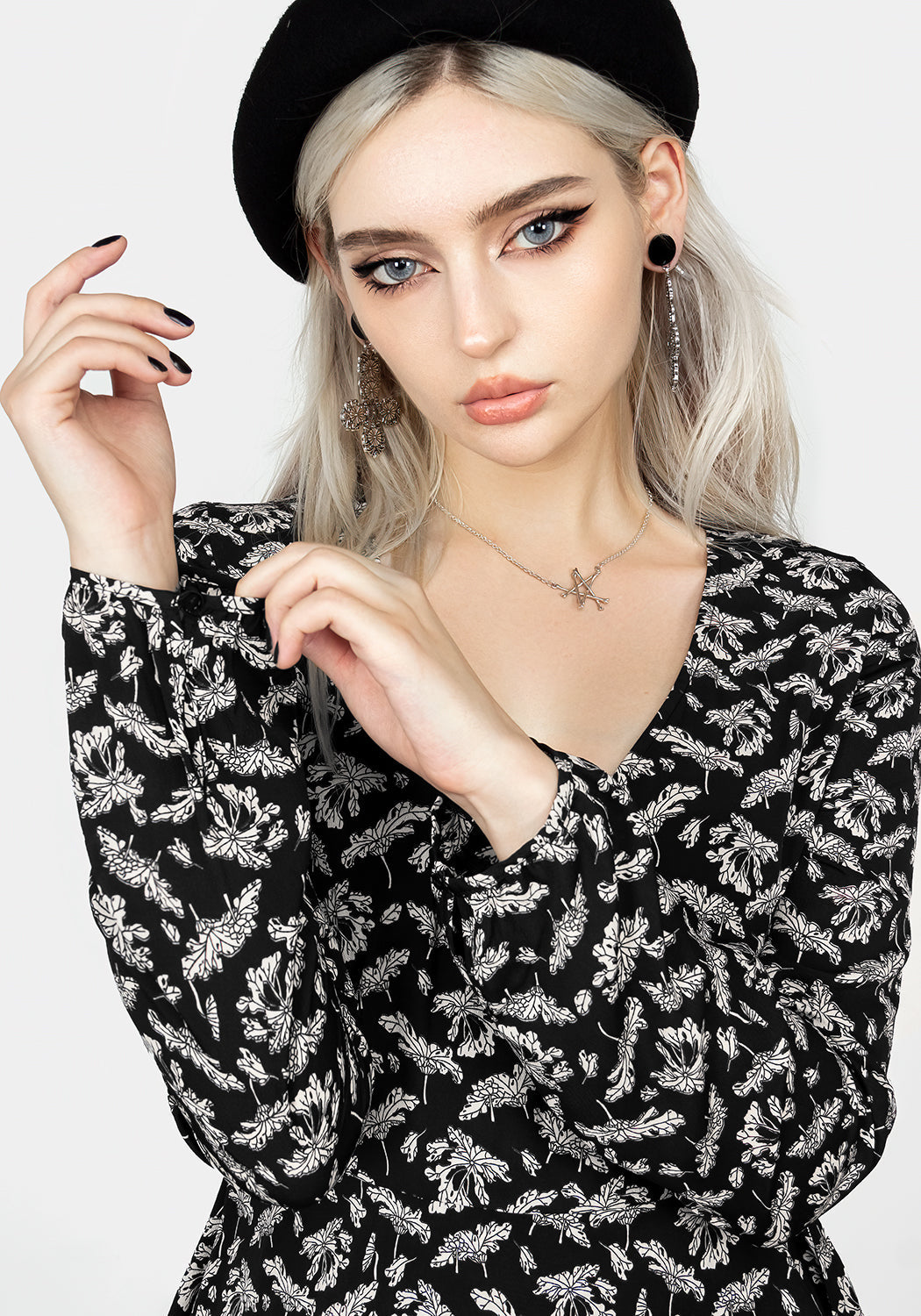 Black Floral Wrap Dress with Handkerchief Hem | Titania