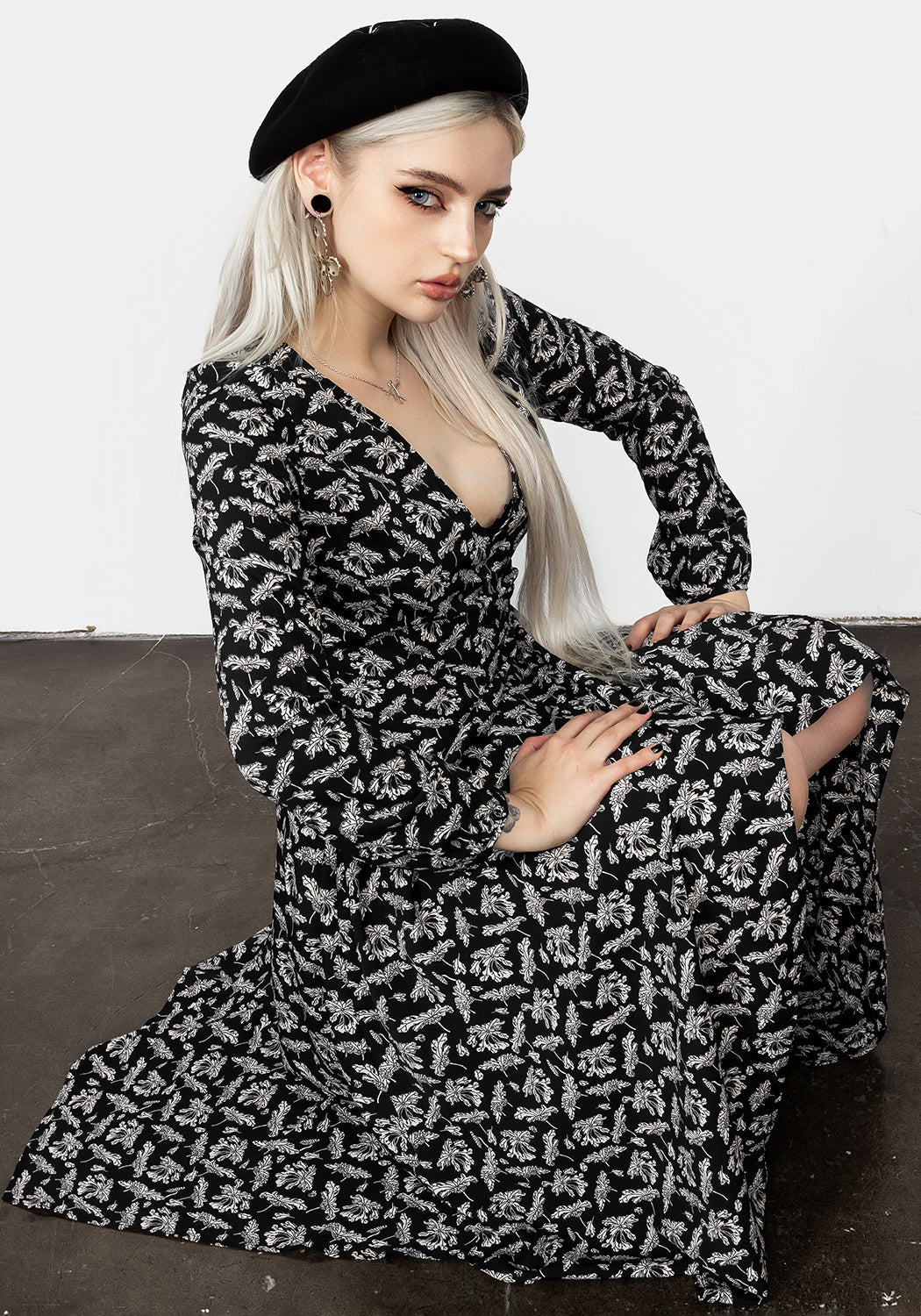 Black Floral Wrap Dress with Handkerchief Hem | Titania