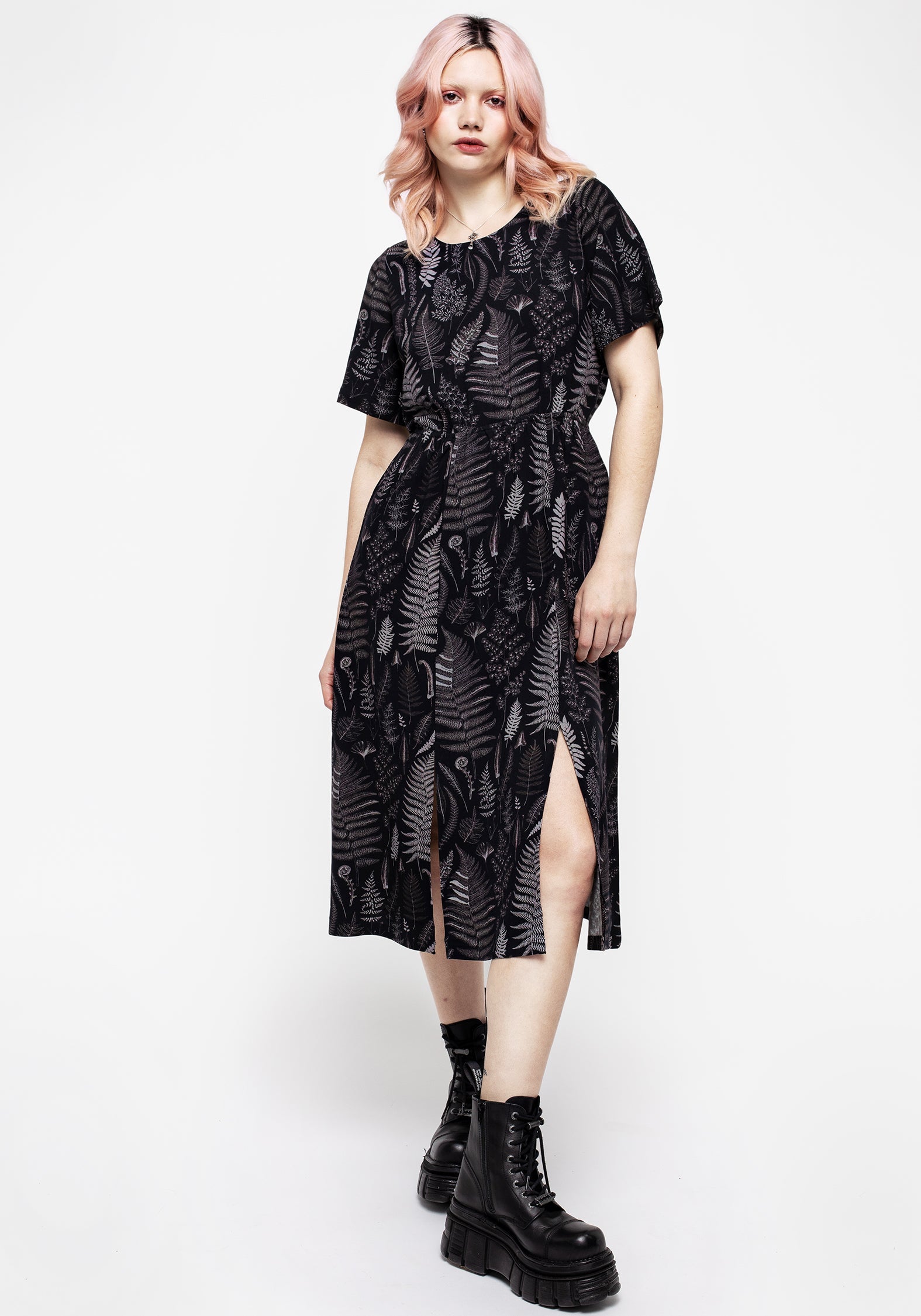Open Back Midi Dress with Botanical Print | Maidenhair